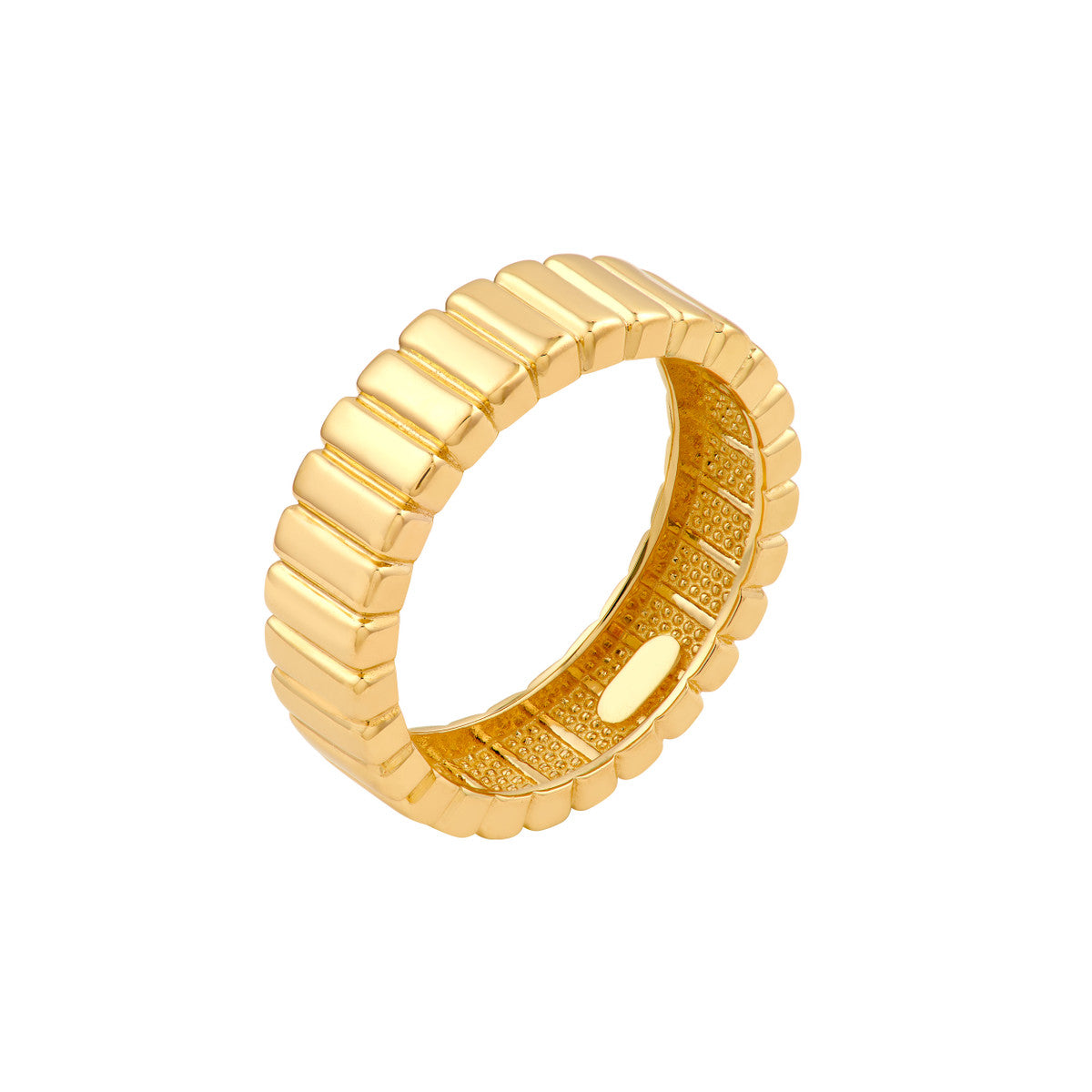 14K Yellow Gold Wide Ridge Ribbed Band