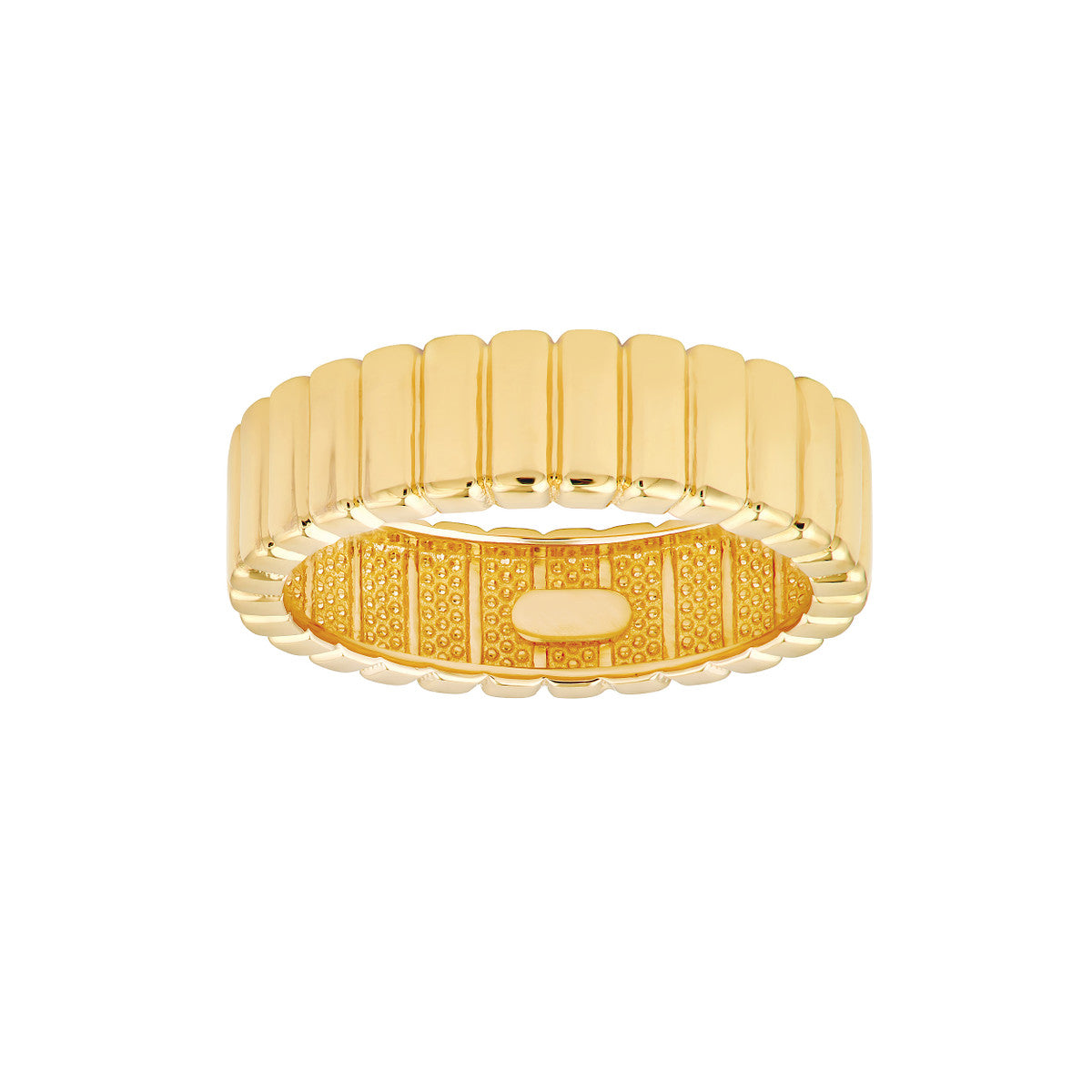 14K Yellow Gold Wide Ridge Ribbed Band