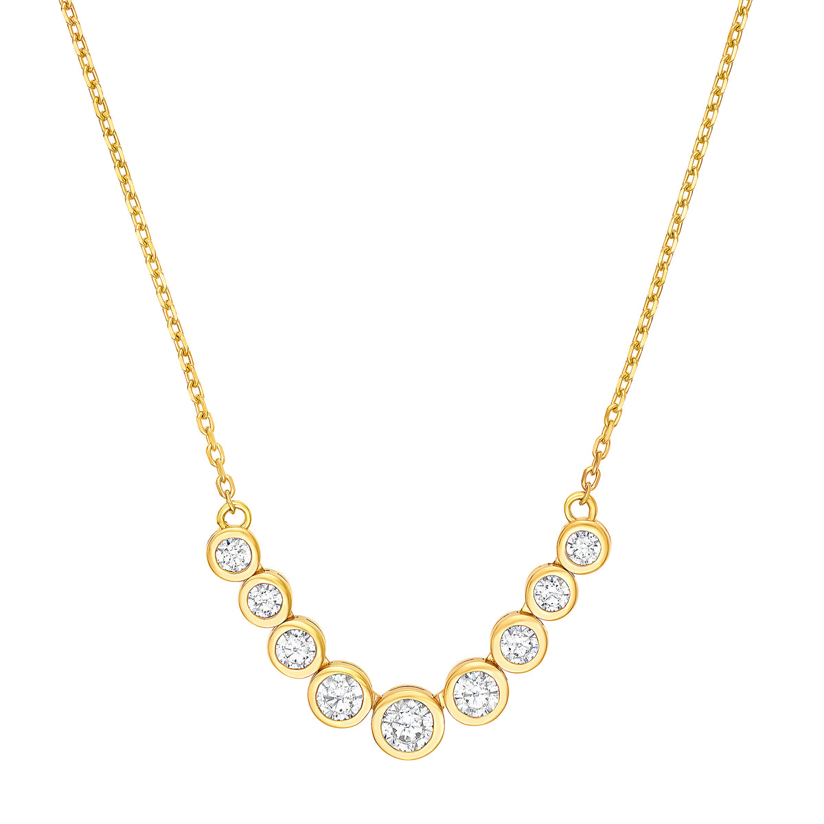14K Gold Bezel Set 9 Stone Graduated Diamond Necklace Birmingham Jewelry Necklace Birmingham Jewelry