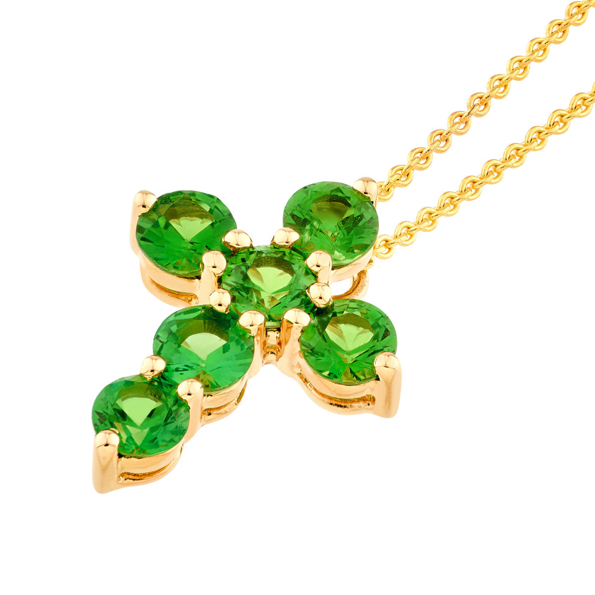14K Yellow Gold Tsavorite Stone Cross Pendant