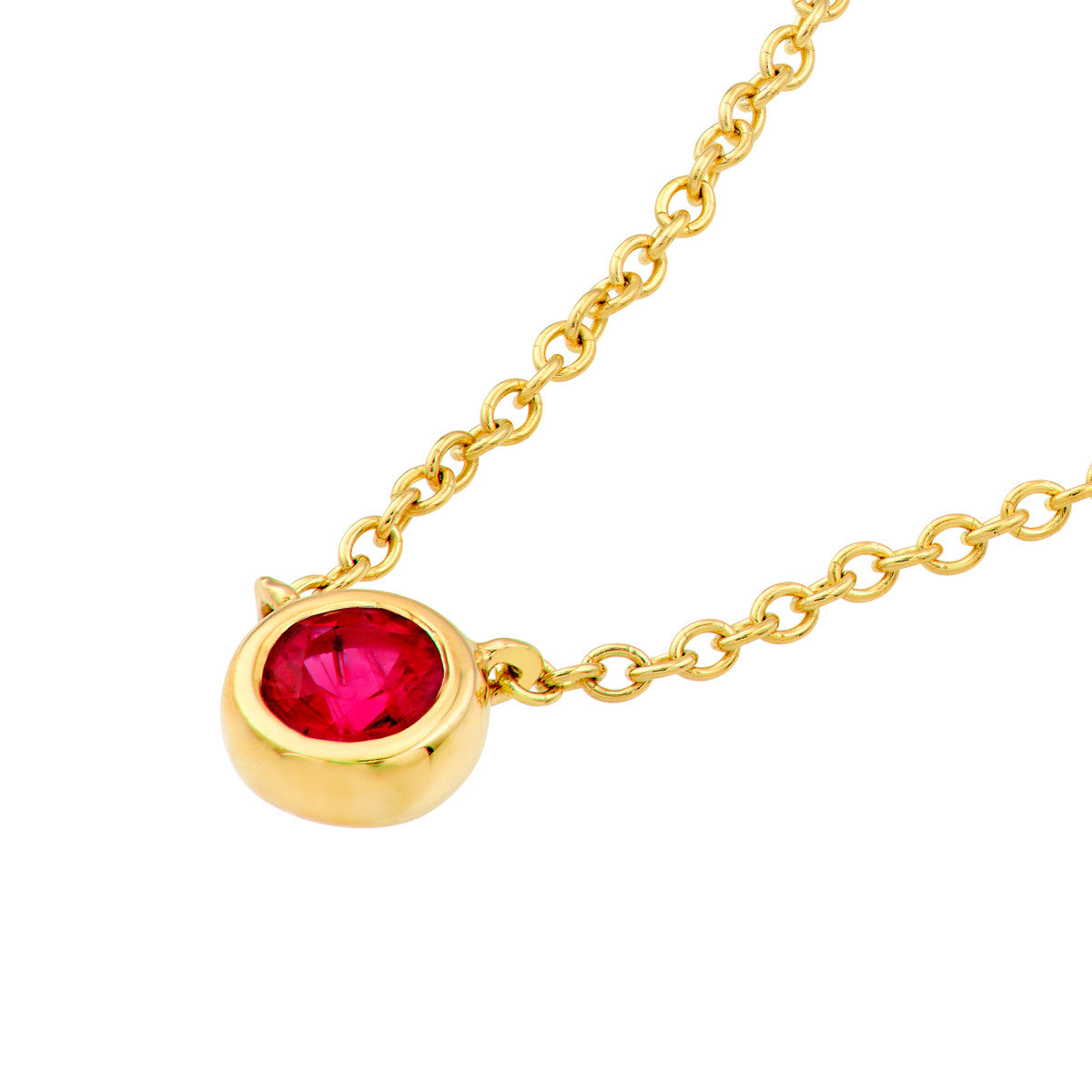 14K Yellow Gold 3.00mm Ruby Stone Bezel Necklace