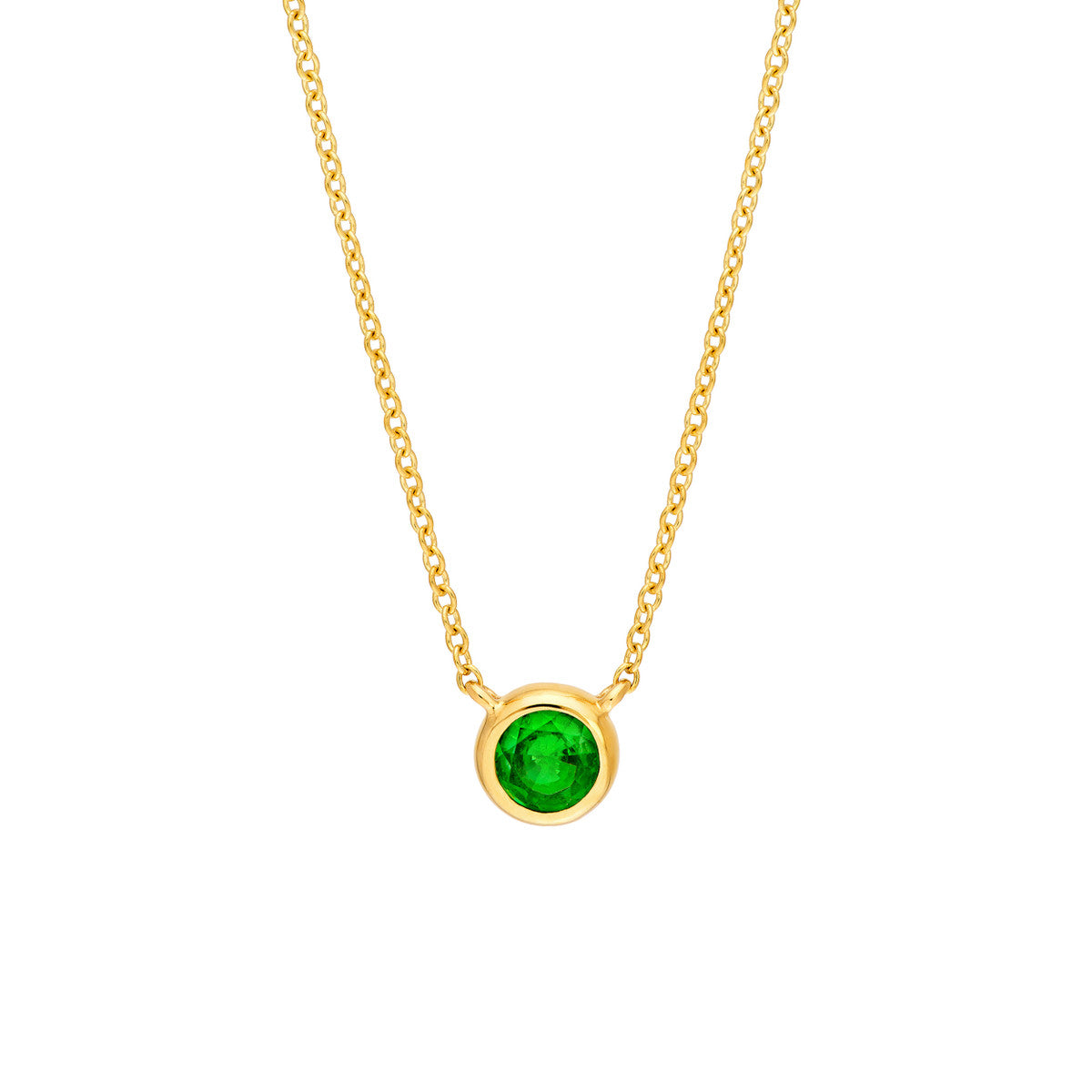 14K Yellow Gold 4.00mm Tsavorite Stone Bezel Necklace