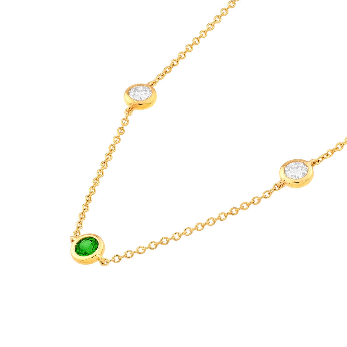 14K Yellow Gold 3/8tcw Diamond & Tsavorite Bezel Station Necklace