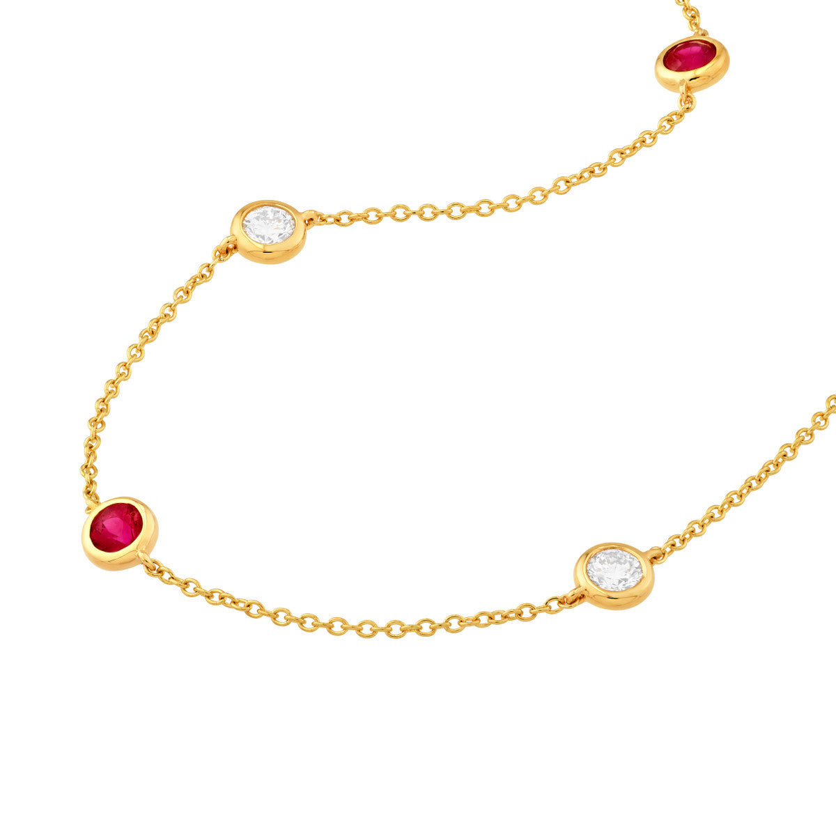 14K Yellow Gold 3/8tcw Diamond & Ruby Bezel Station Necklace Birmingham Jewelry Necklace Birmingham Jewelry