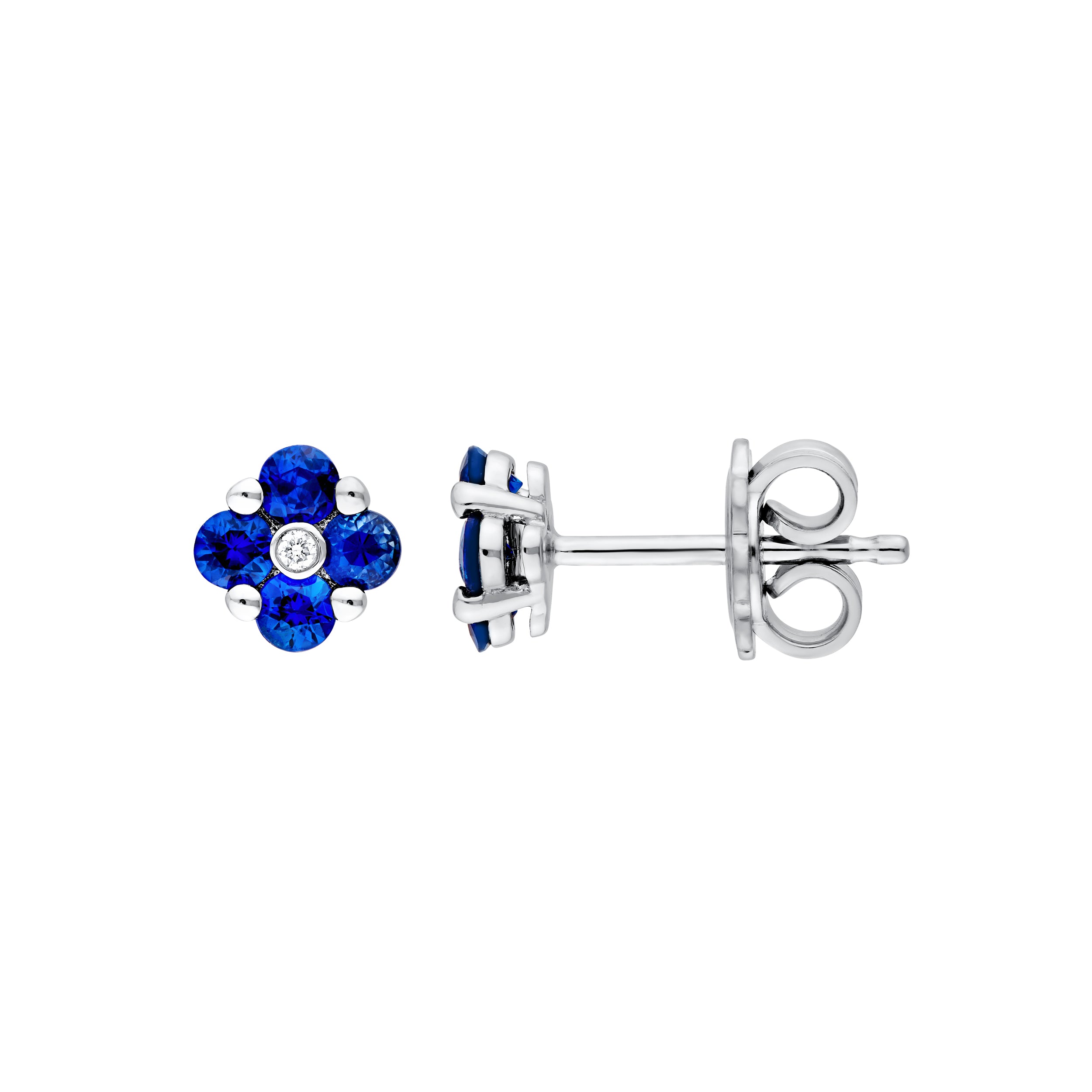 14K White Gold 2.50mm Sapphire Flower Stud Earrings Birmingham Jewelry Earrings Birmingham Jewelry