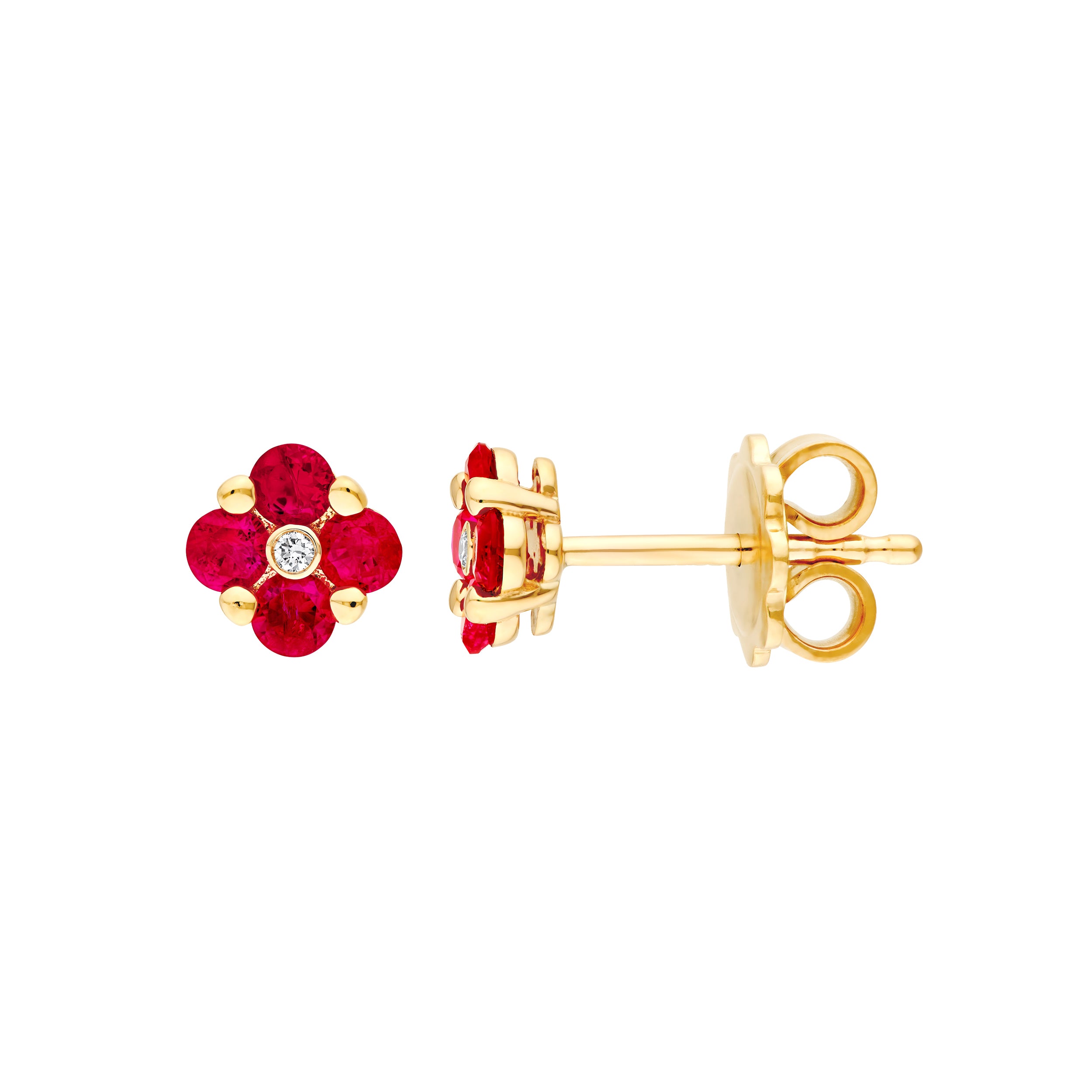 14K Yellow Gold 2.50mm Ruby Flower Stud Earrings Birmingham Jewelry Earrings Birmingham Jewelry