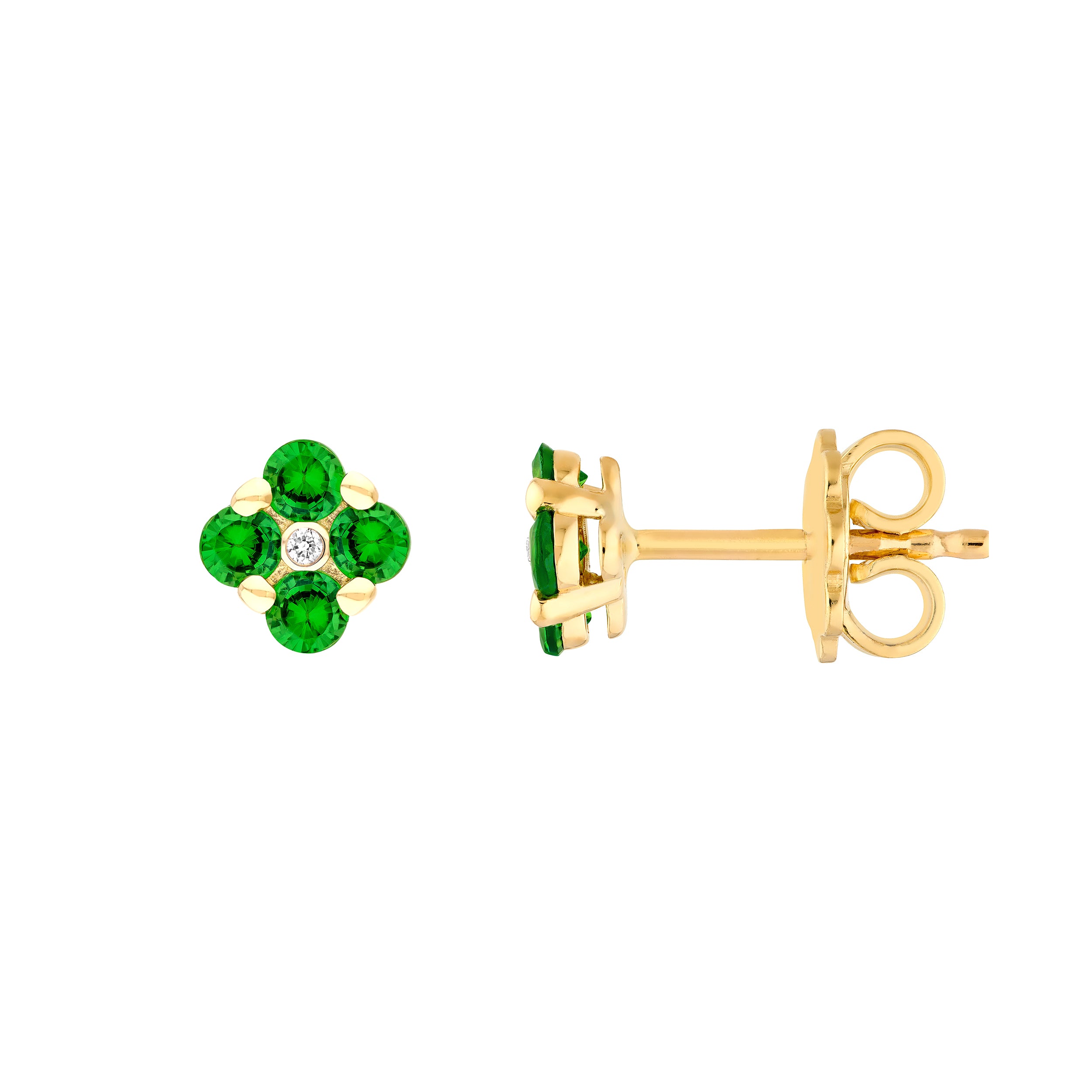 14K Yellow Gold 2.50mm Tsavorite Flower Stud Earrings Birmingham Jewelry Earrings Birmingham Jewelry