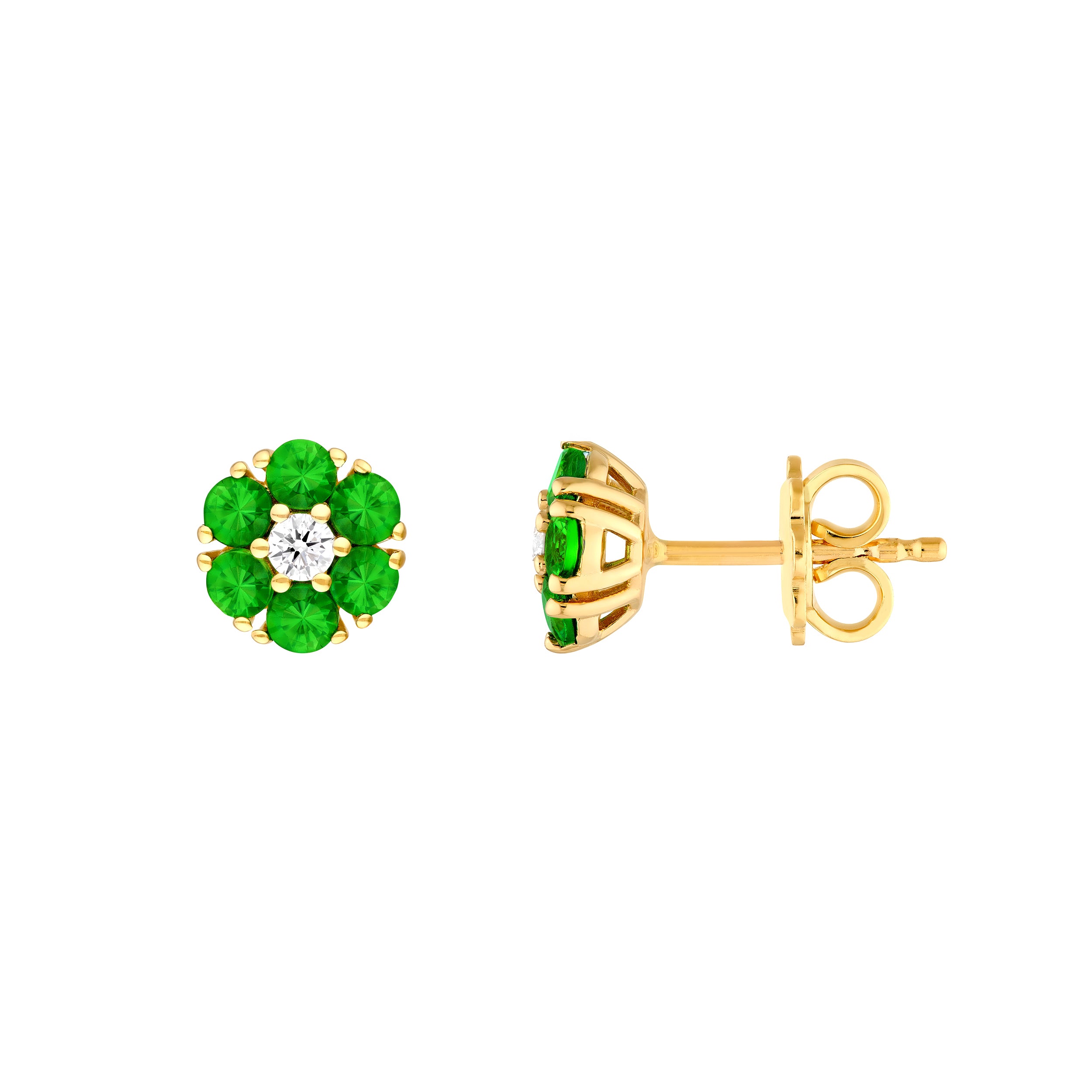 14K Yellow Gold 2.60mm Tsavorite & Diamond Cluster Stud Earrings Birmingham Jewelry Earrings Birmingham Jewelry