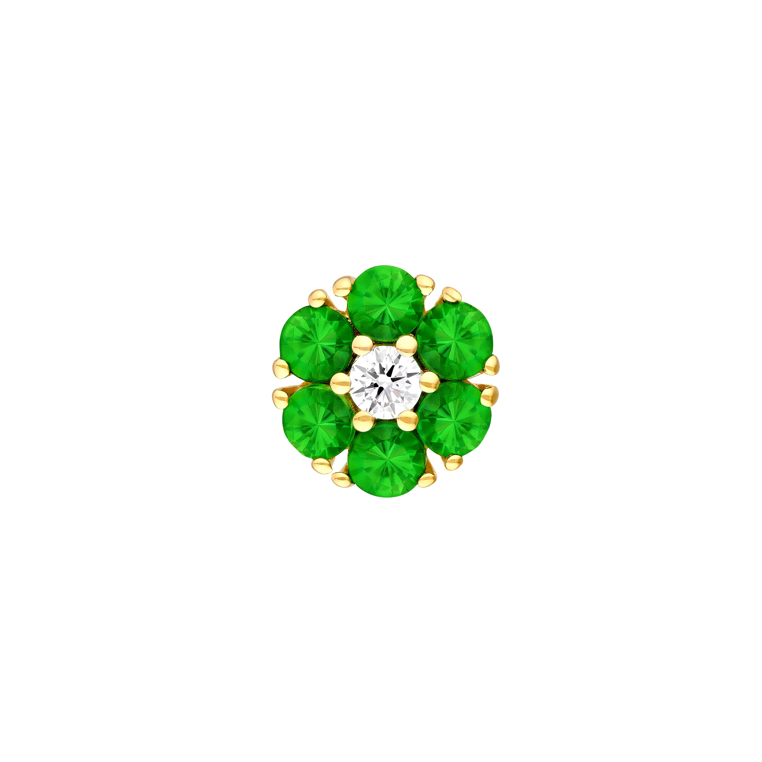 14K Yellow Gold 2.60mm Tsavorite & Diamond Cluster Stud Earrings Birmingham Jewelry Earrings Birmingham Jewelry