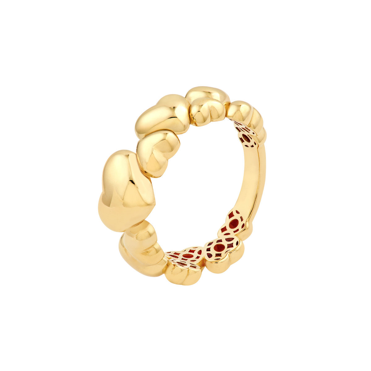 14K Yellow Gold Alternating Puffy Hearts Ring