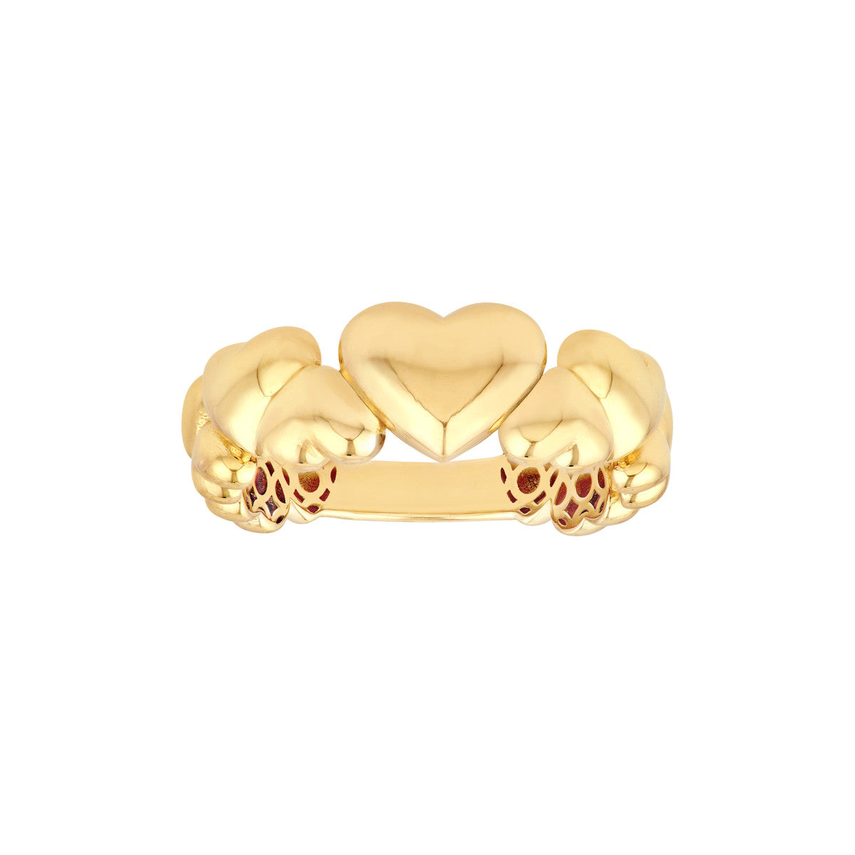 14K Yellow Gold Alternating Puffy Hearts Ring