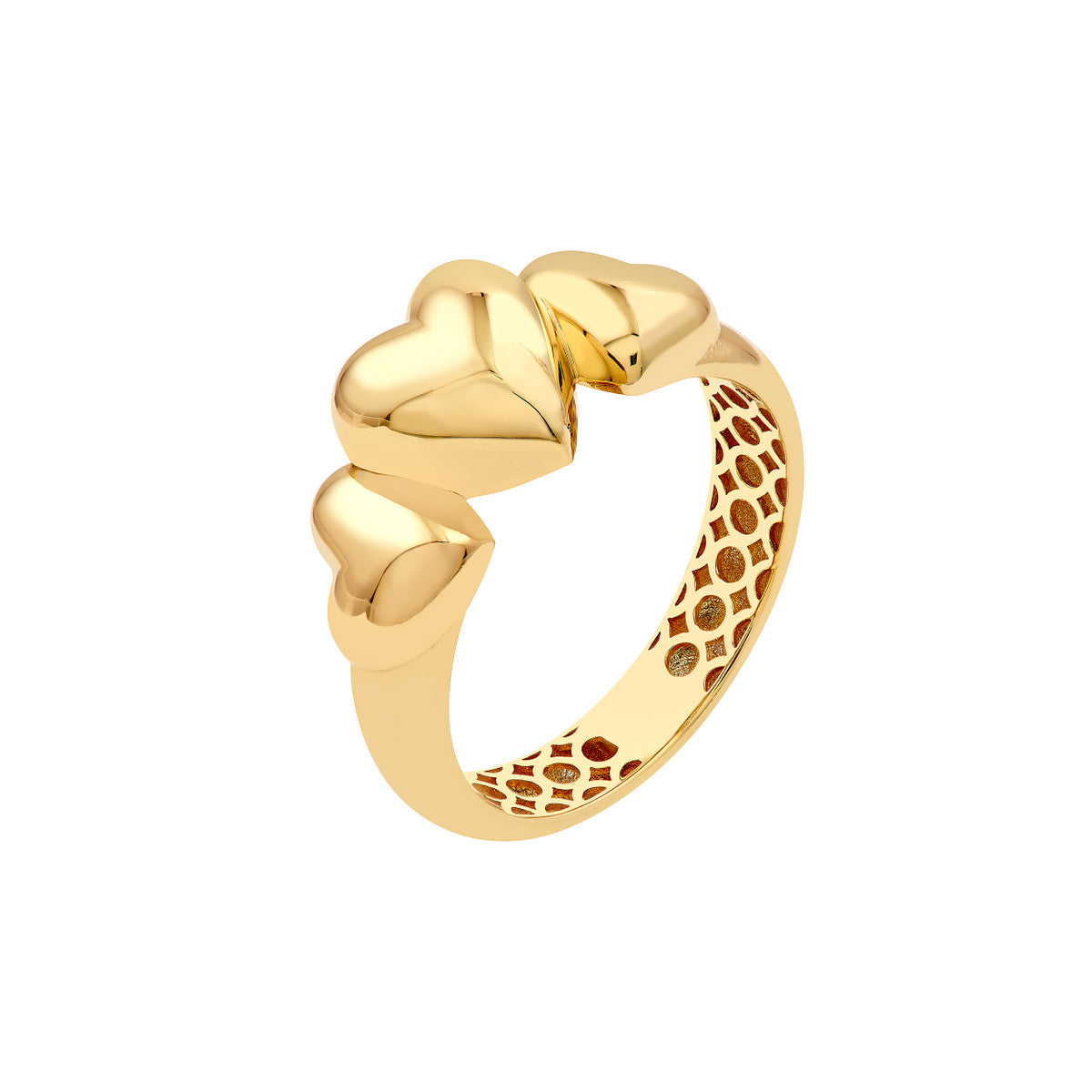 14K Yellow Gold Triple Hearts Ring