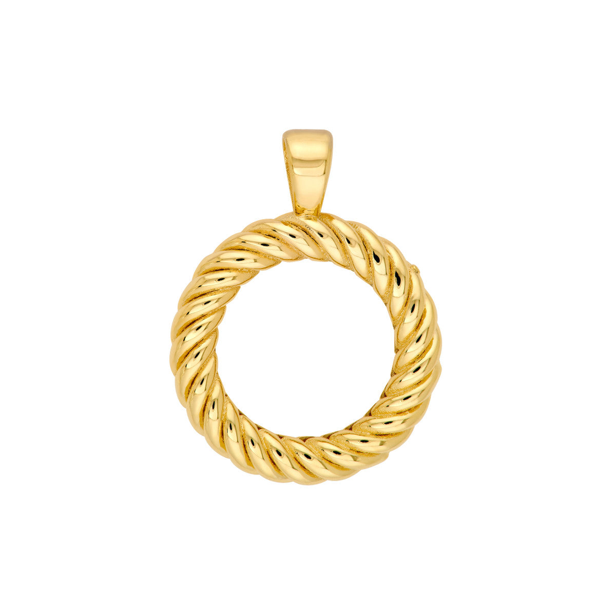 14K Yellow Gold Twisted Rope Open Circle Pendant