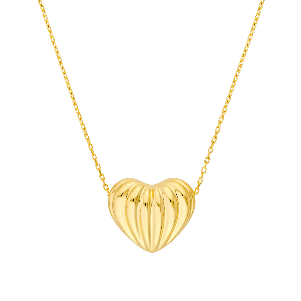 14K Yellow Gold Fluted Heart Pendant Necklace Birmingham Jewelry Necklace Birmingham Jewelry