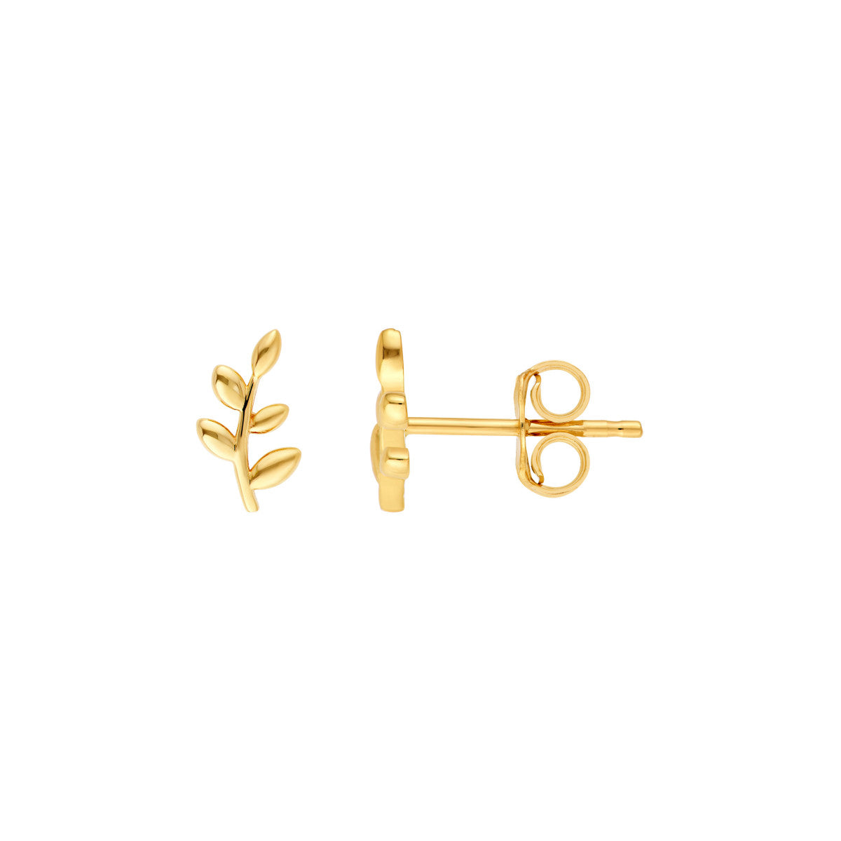 14K Yellow Gold Leaf Branch Stud Earrings