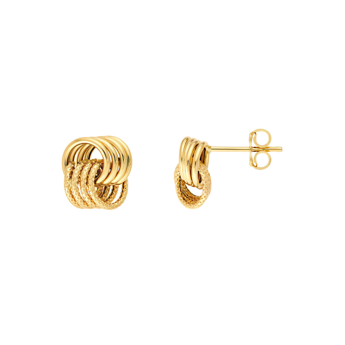 14K Yellow Gold Textured Polished Love Knot Stud Earrings