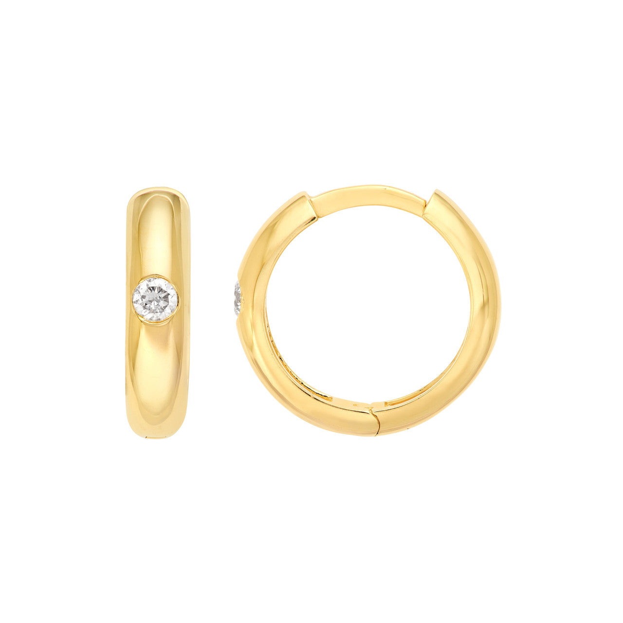 14K Yellow Gold 13.00mm Diamond Round Hoop Earrings