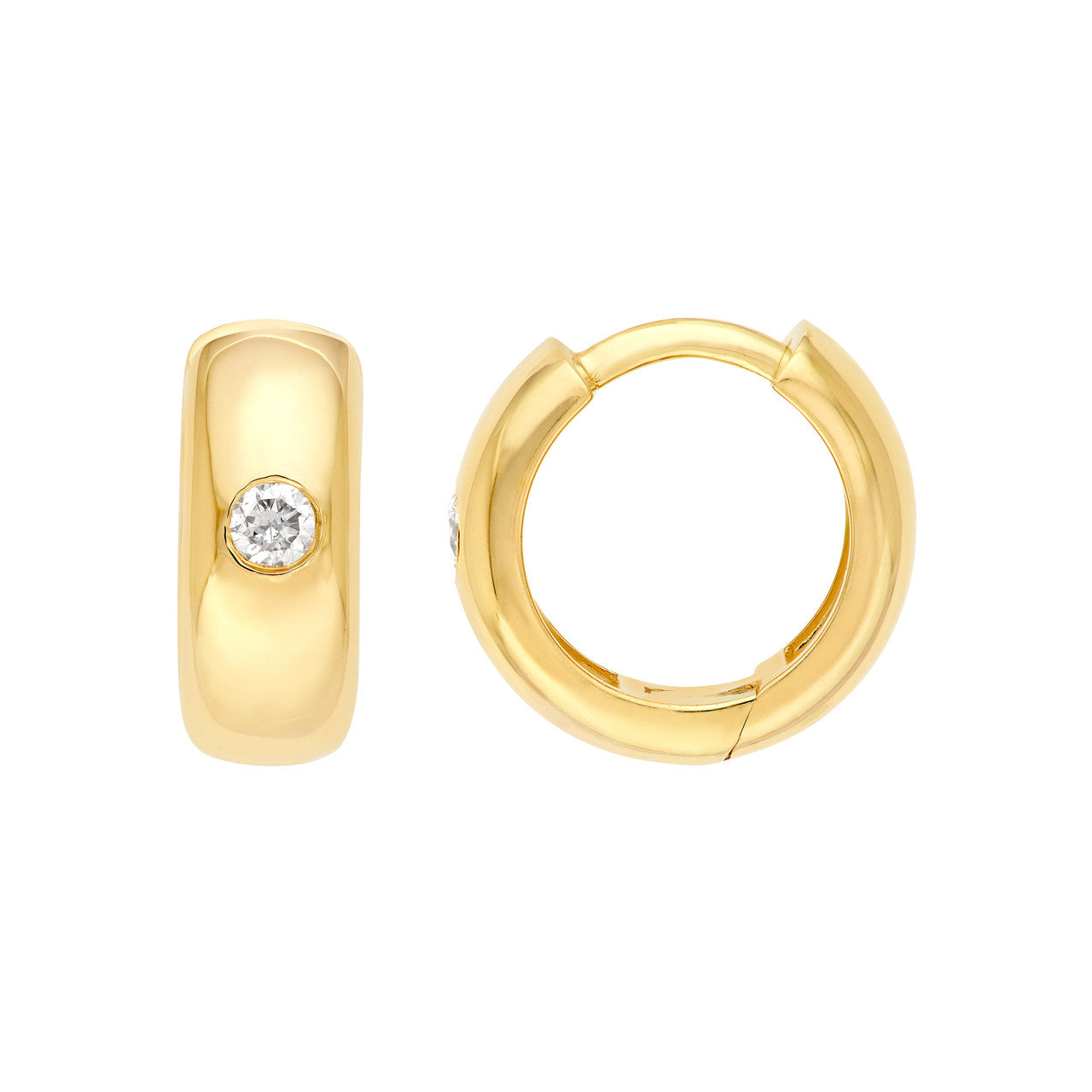 14K Yellow Gold 11.00mm Diamond Round Hoop Earrings