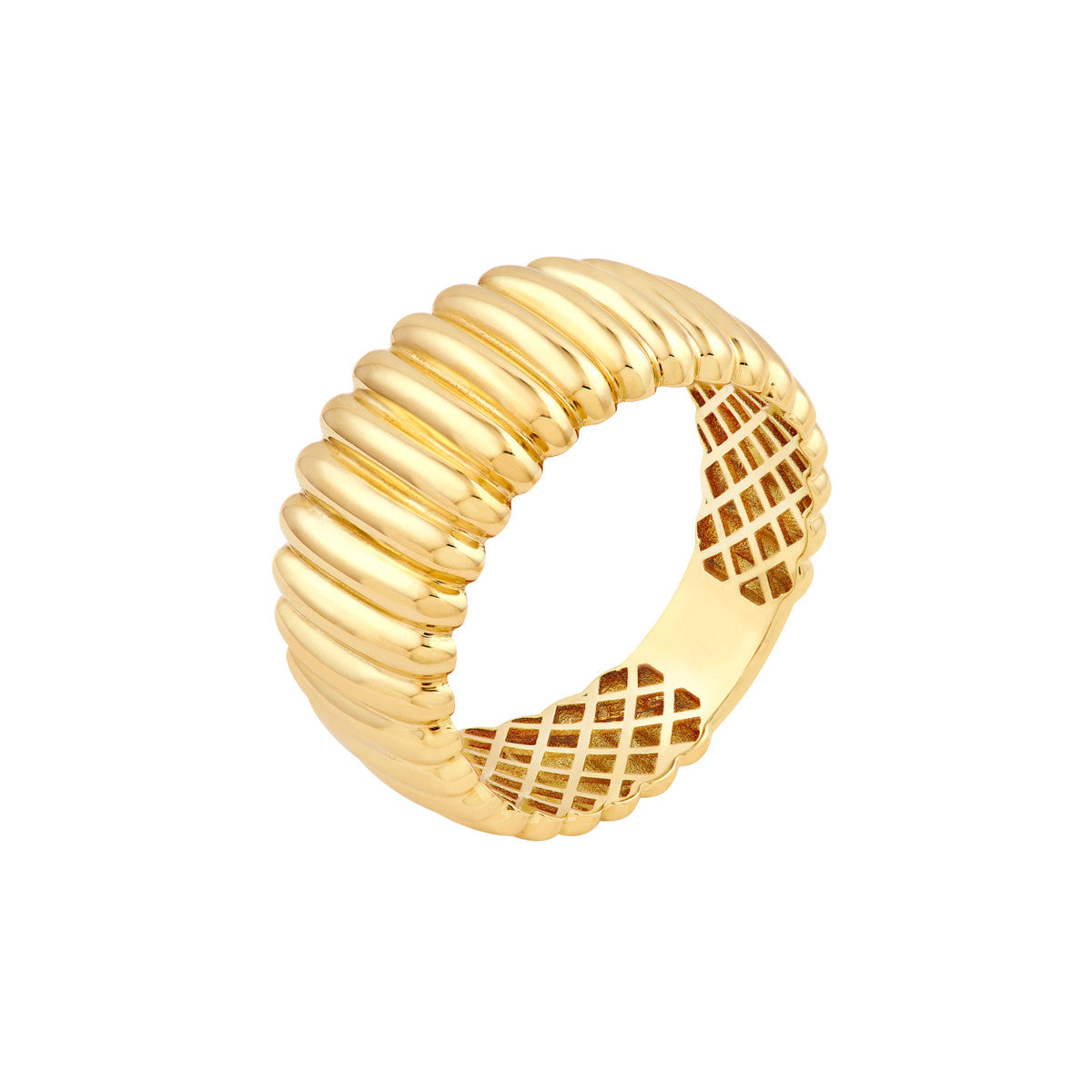 14K Yellow Gold Ribbed Wide Band Ring