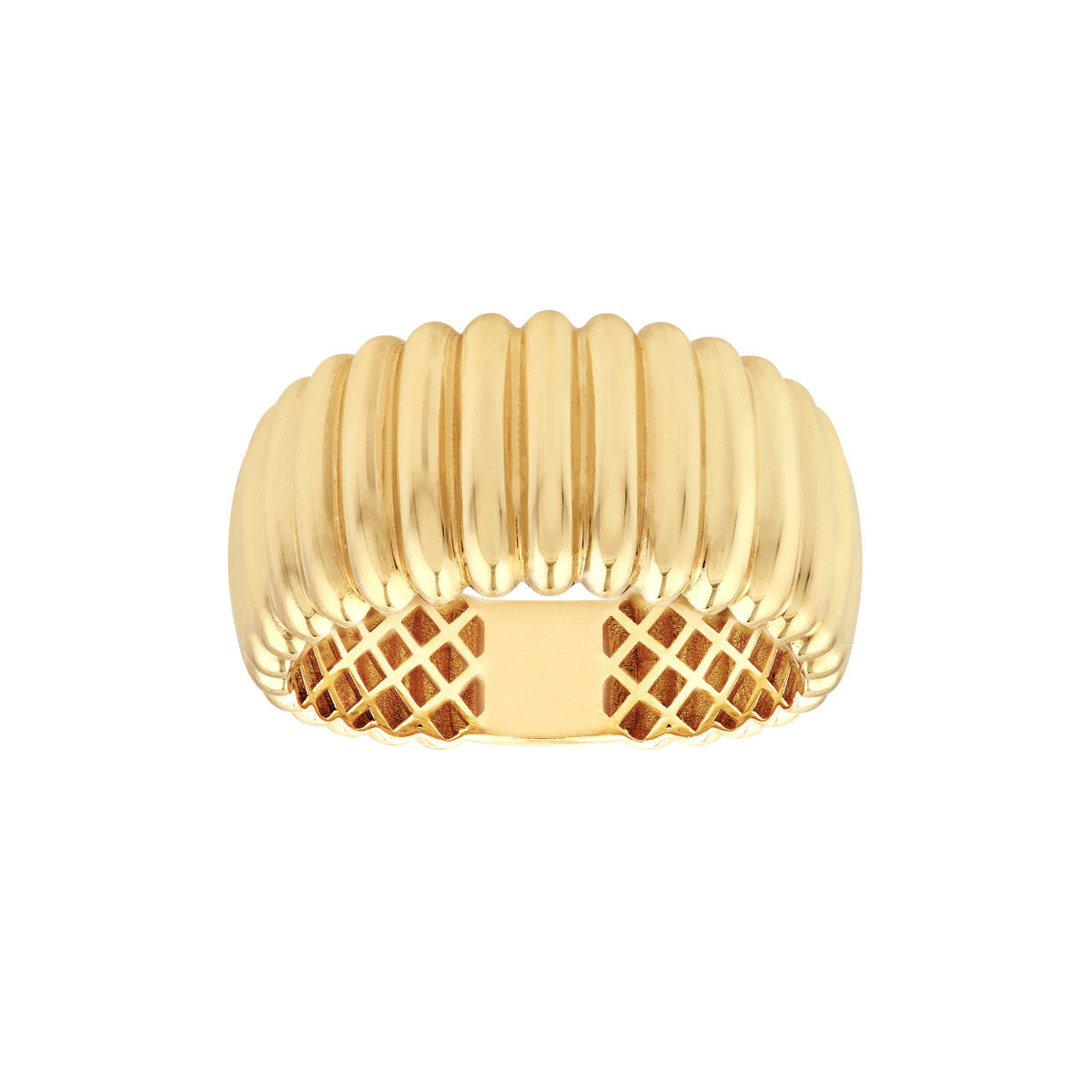 14K Yellow Gold Ribbed Wide Band Ring