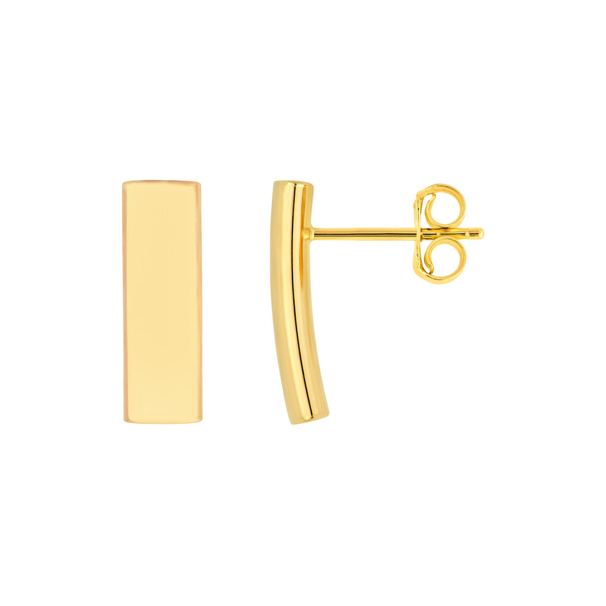 14K Yellow Gold Curved Bar Stud Earrings