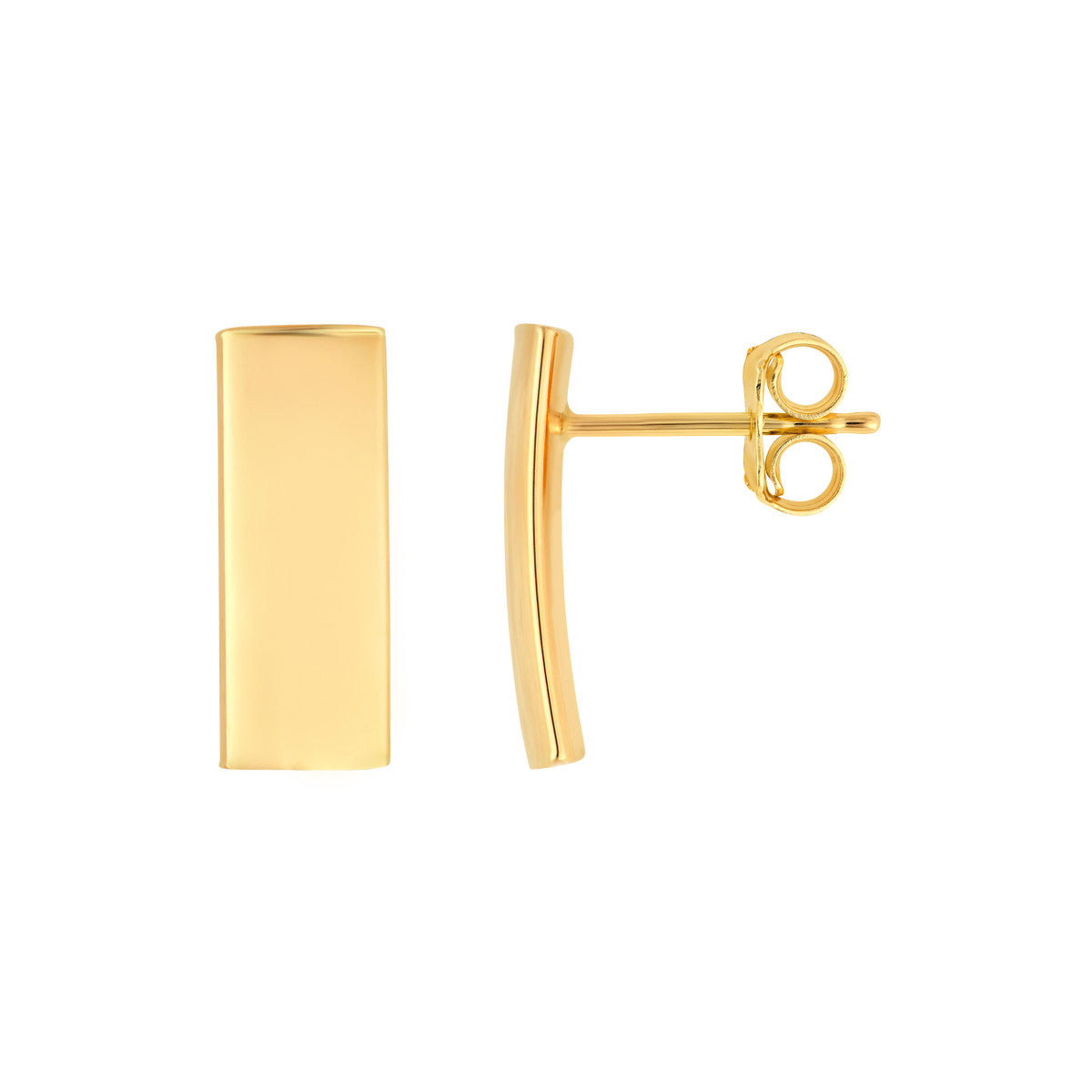 14K Yellow Gold Curved Medium Bar Stud Earrings