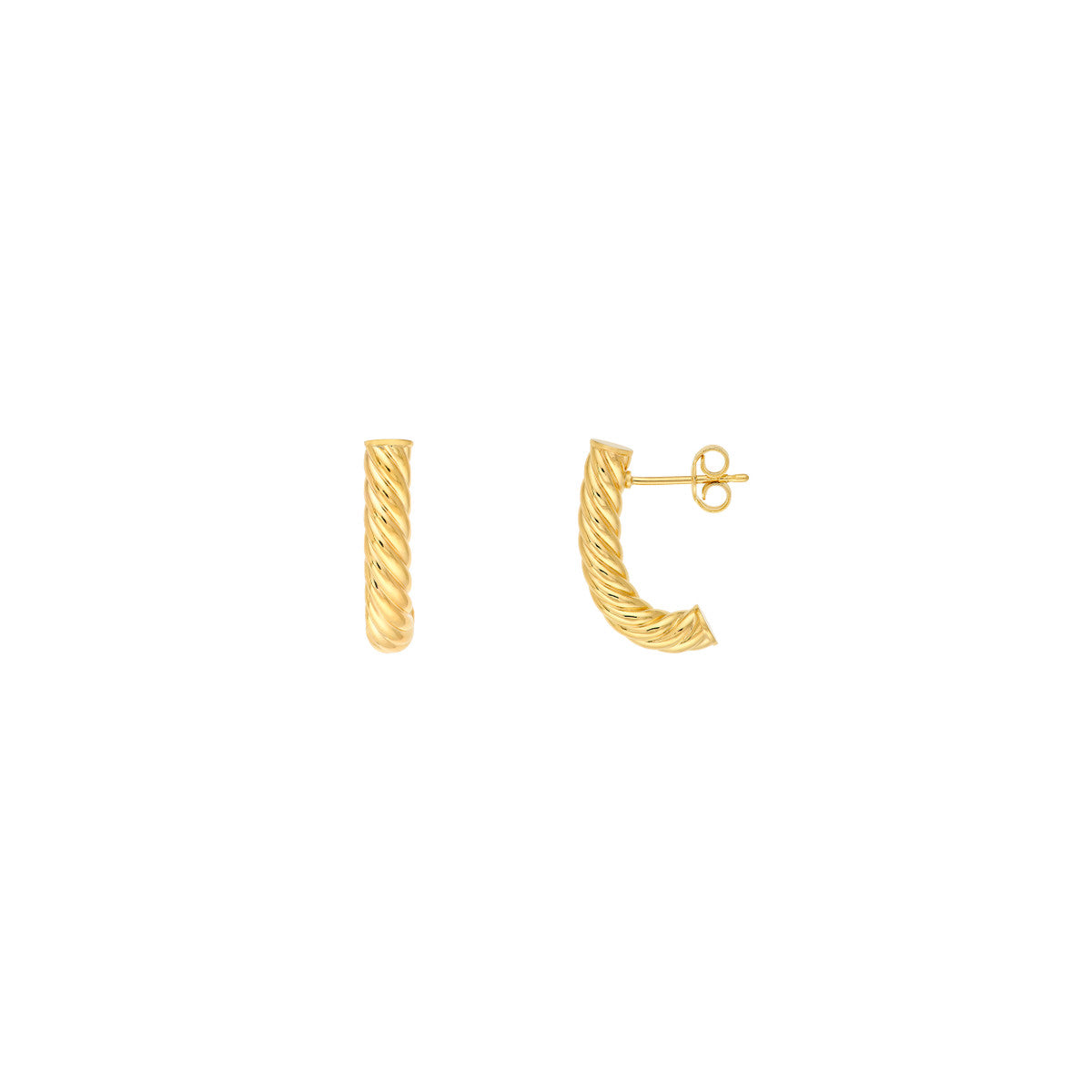 14K Yellow Gold 4.00mm Round Twisted J Hoop Earrings Birmingham Jewelry Earrings Birmingham Jewelry