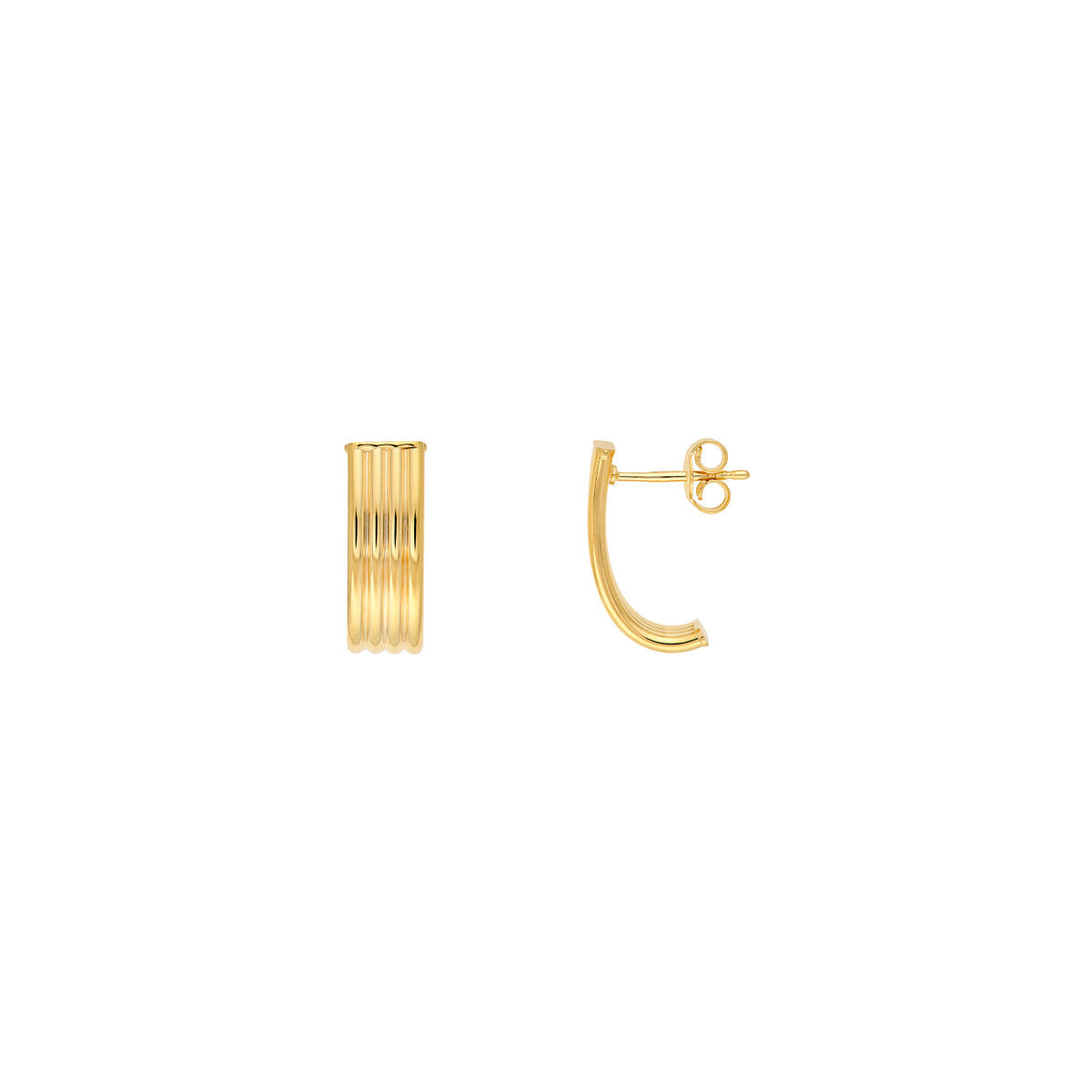 14K Yellow Gold 6.00mm Multi Line Tube J Hoop Earrings