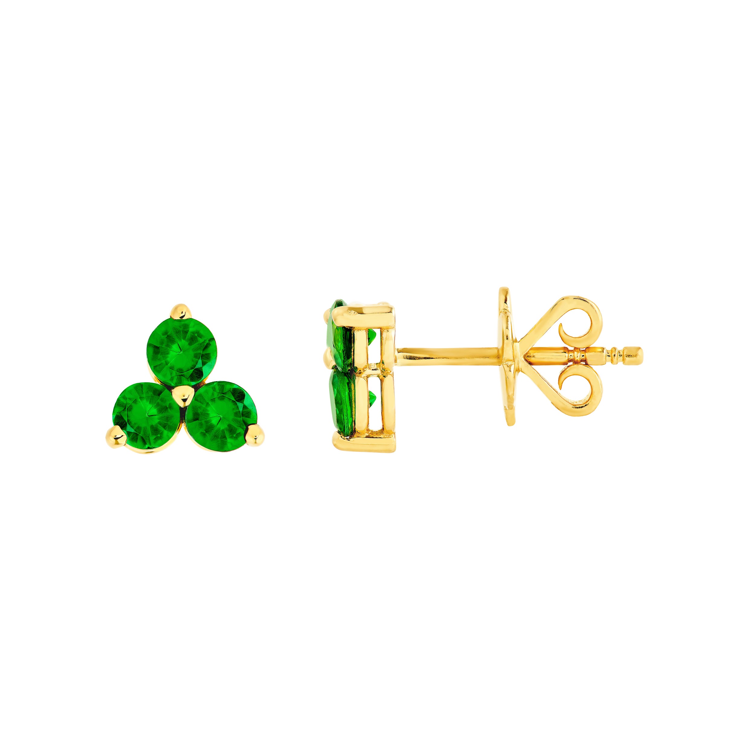 14K Yellow Gold 3.50mm Green Tsavorite Trio Stud Earrings Birmingham Jewelry Earrings Birmingham Jewelry