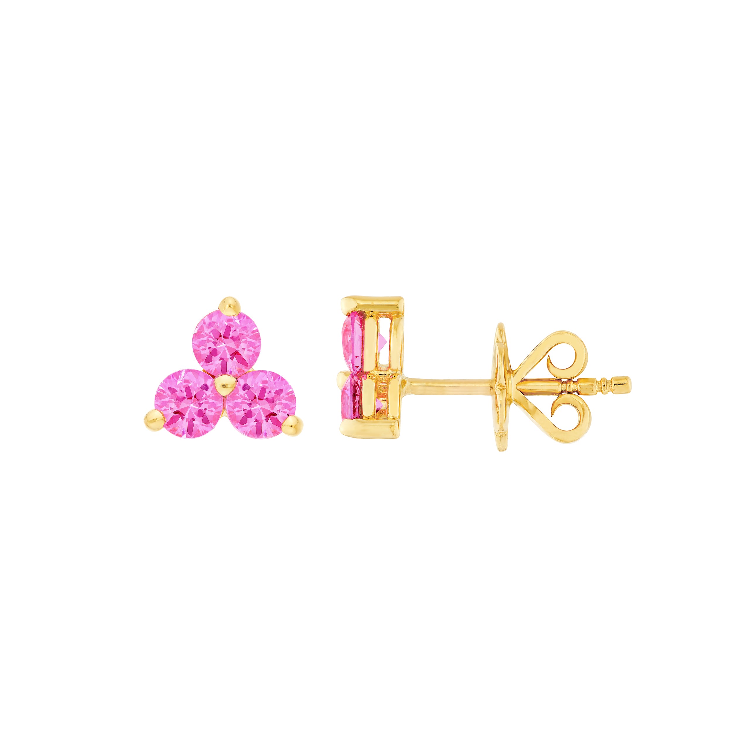 14K Yellow Gold 3.50mm Pink Sapphire Trio Stud Earrings Birmingham Jewelry Earrings Birmingham Jewelry