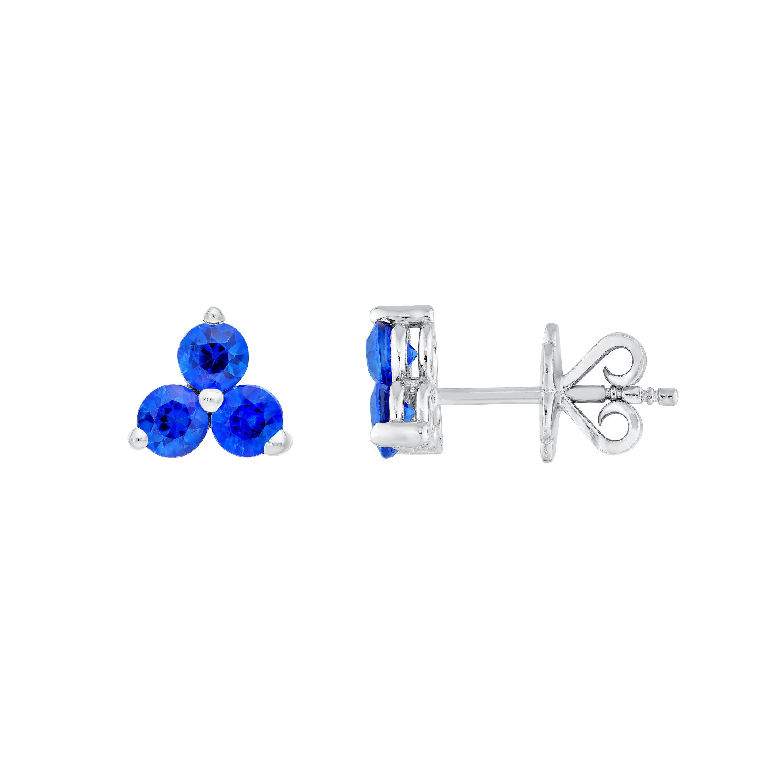 14K White Gold 3.50mm Blue Sapphire Trio Stud Earrings Birmingham Jewelry Earrings Birmingham Jewelry