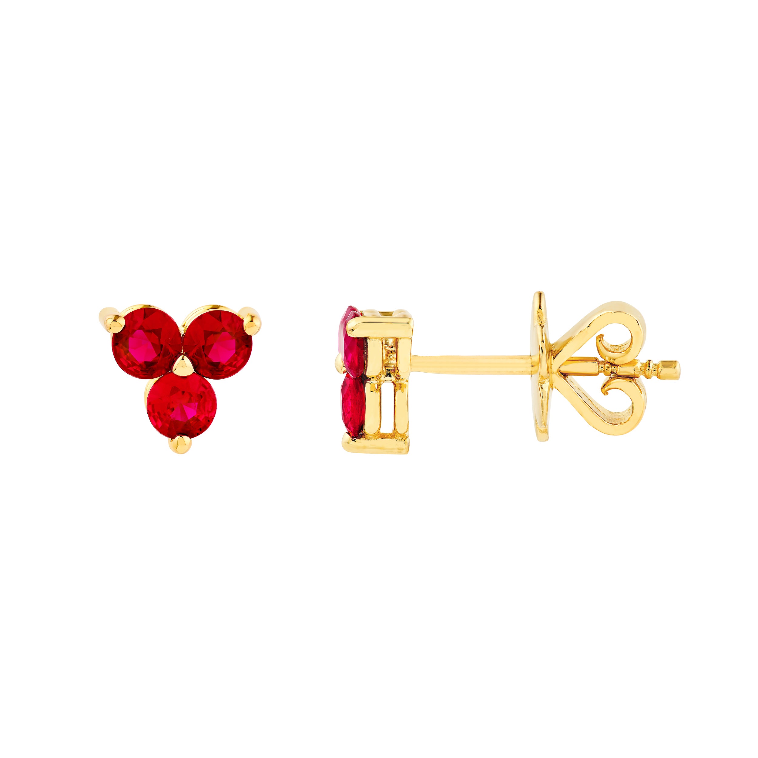 14K Yellow Gold 3.00mm Red Ruby Trio Stud Earrings Birmingham Jewelry Earrings Birmingham Jewelry