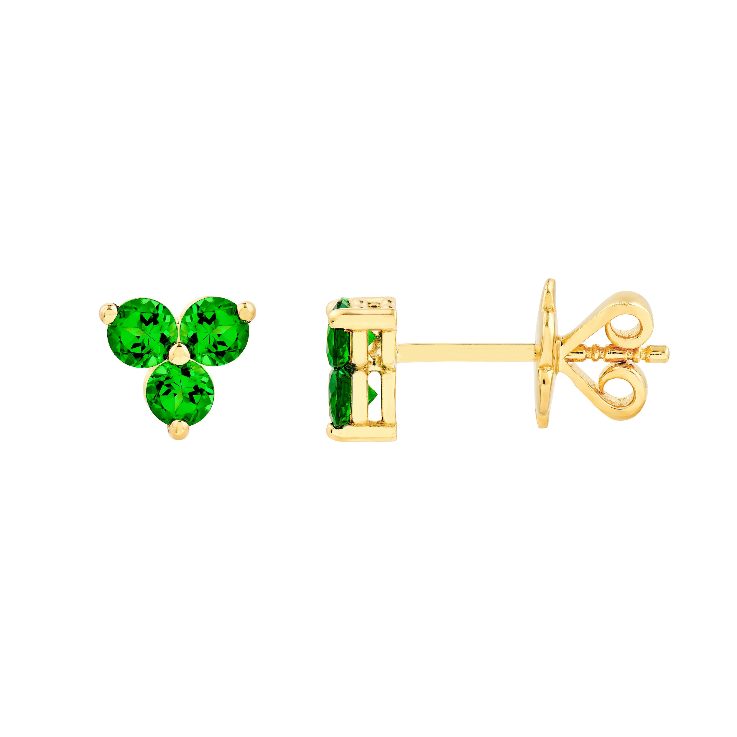 14K Yellow Gold 3.00mm Green Tsavorite Trio Stud Earrings Birmingham Jewelry Earrings Birmingham Jewelry