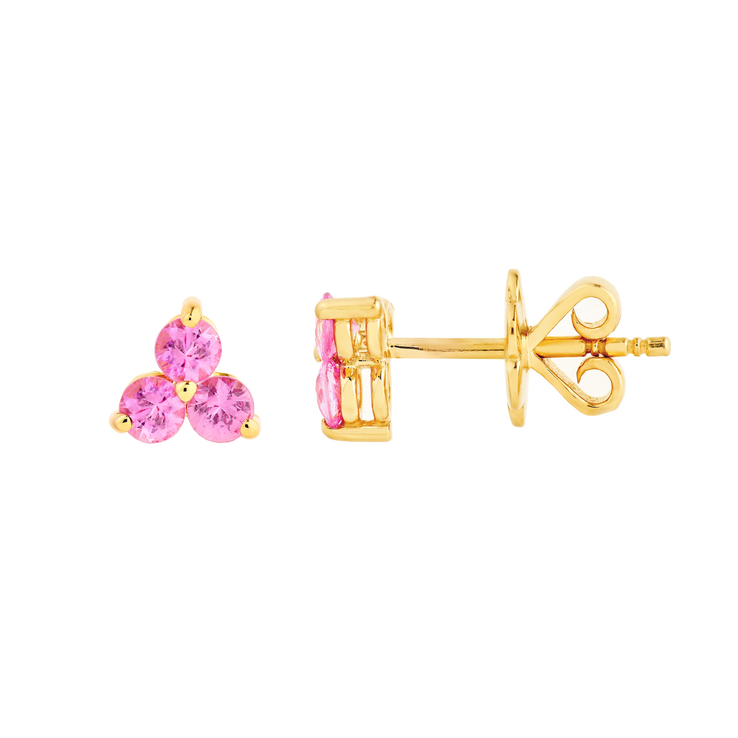 14K Yellow Gold 3.00mm Pink Sapphire Trio Stud Earrings Birmingham Jewelry Earrings Birmingham Jewelry