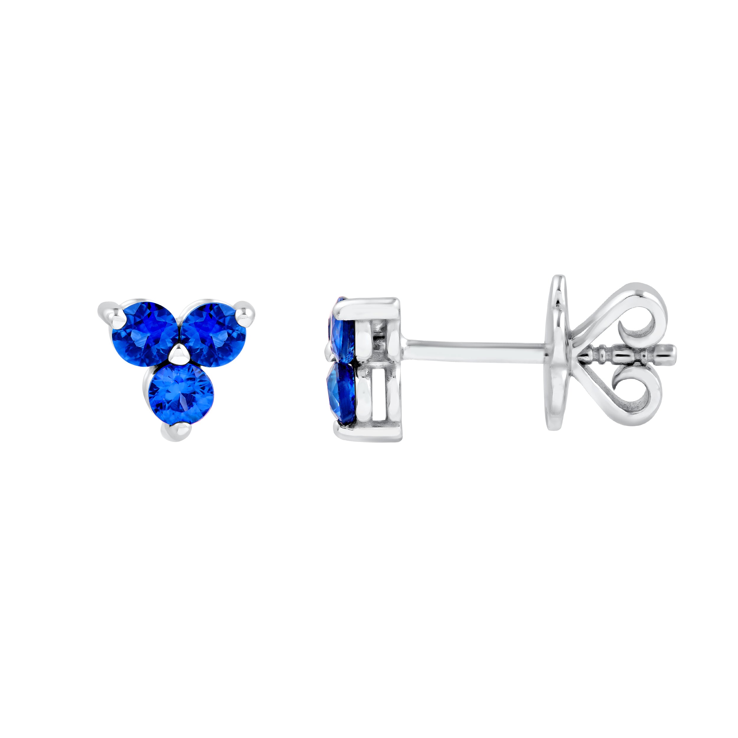 14K White Gold 3.00mm Blue Sapphire Trio Stud Earrings Birmingham Jewelry Earrings Birmingham Jewelry