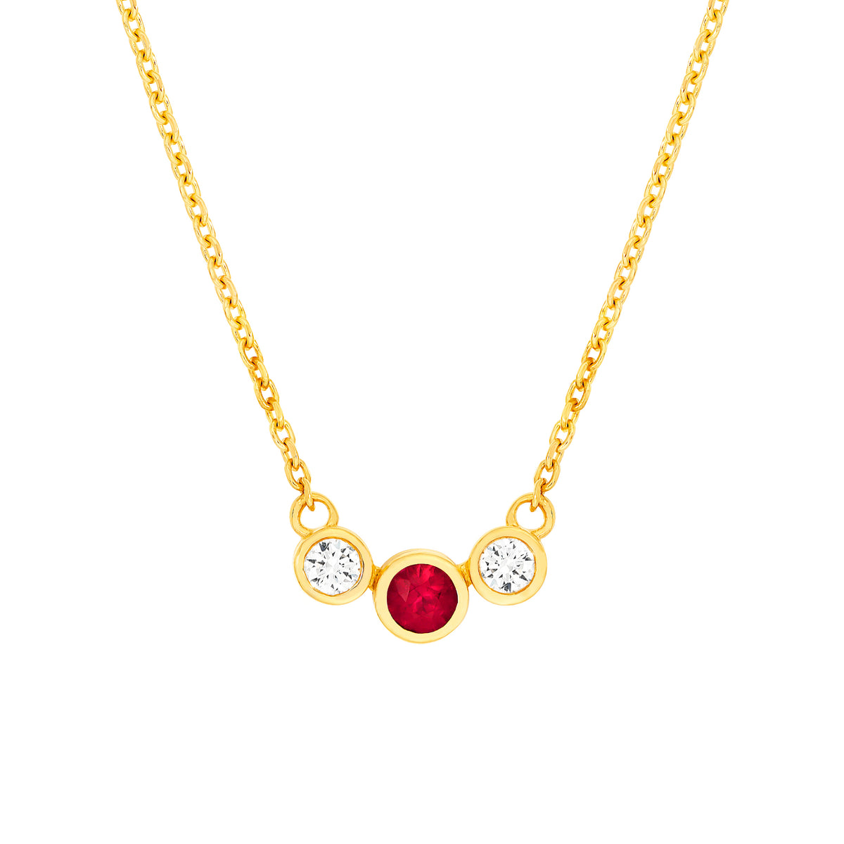14K Yellow Gold 3.70mm Ruby & 1/5tcw Diamond Bezel Graduated Necklace Birmingham Jewelry Necklace Birmingham Jewelry