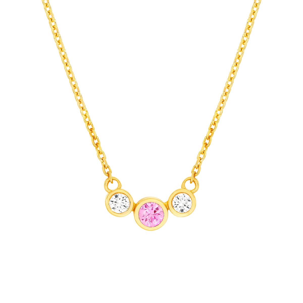 14K Yellow Gold 3.70mm Pink Sapphire & 1/5tcw Diamond Bezel Necklace Birmingham Jewelry Necklace Birmingham Jewelry