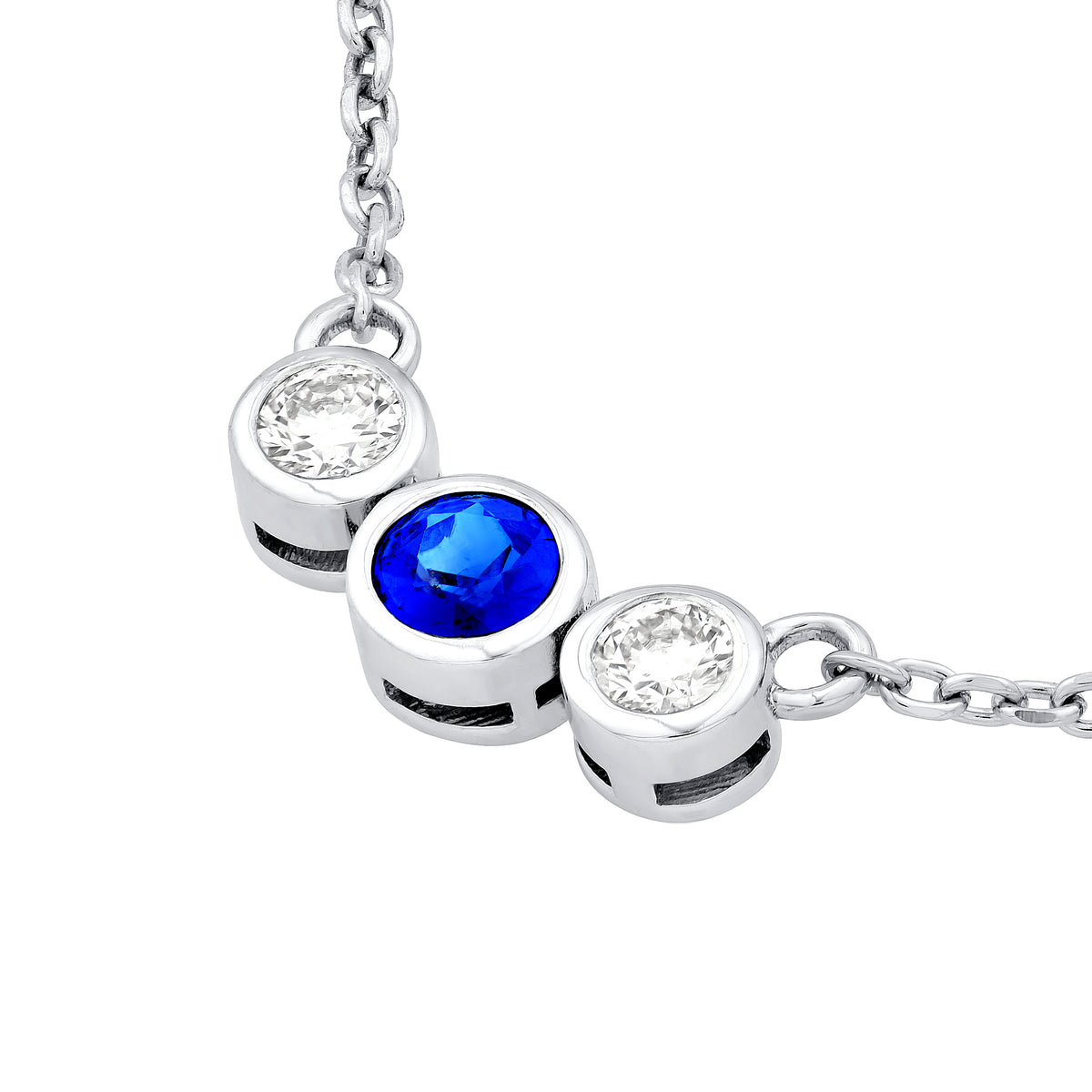14K White Gold 3.70mm Blue Sapphire & 1/5tcw Diamond Bezel Necklace Birmingham Jewelry Necklace Birmingham Jewelry
