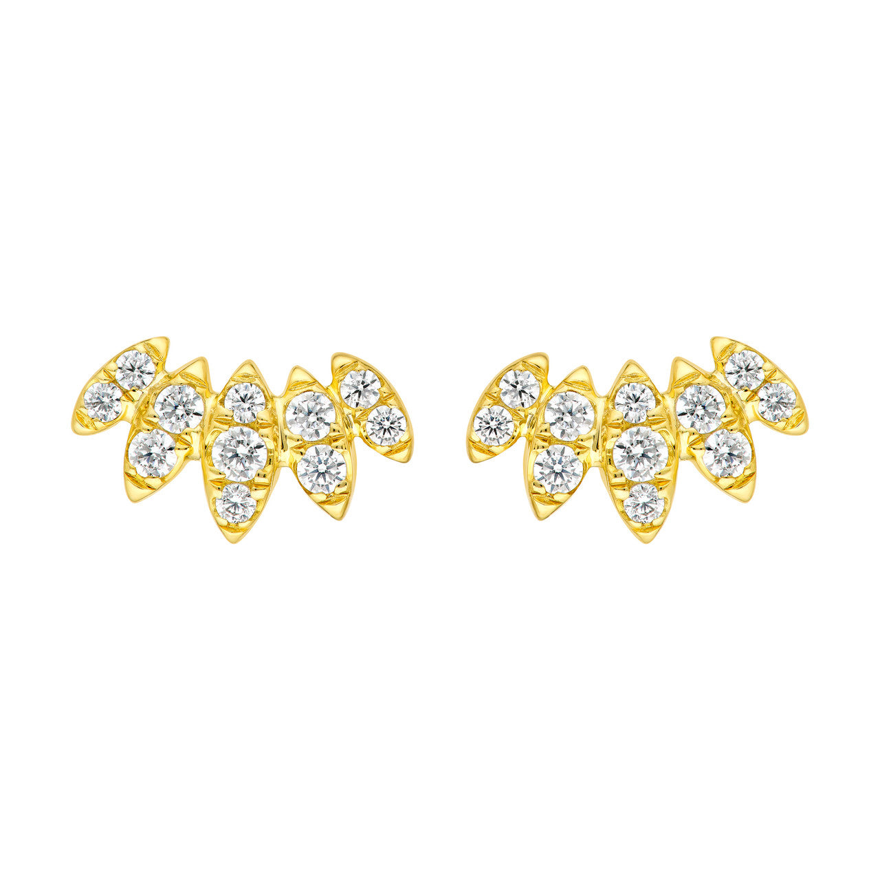 14K Gold Diamond Flower Stud Earrings
