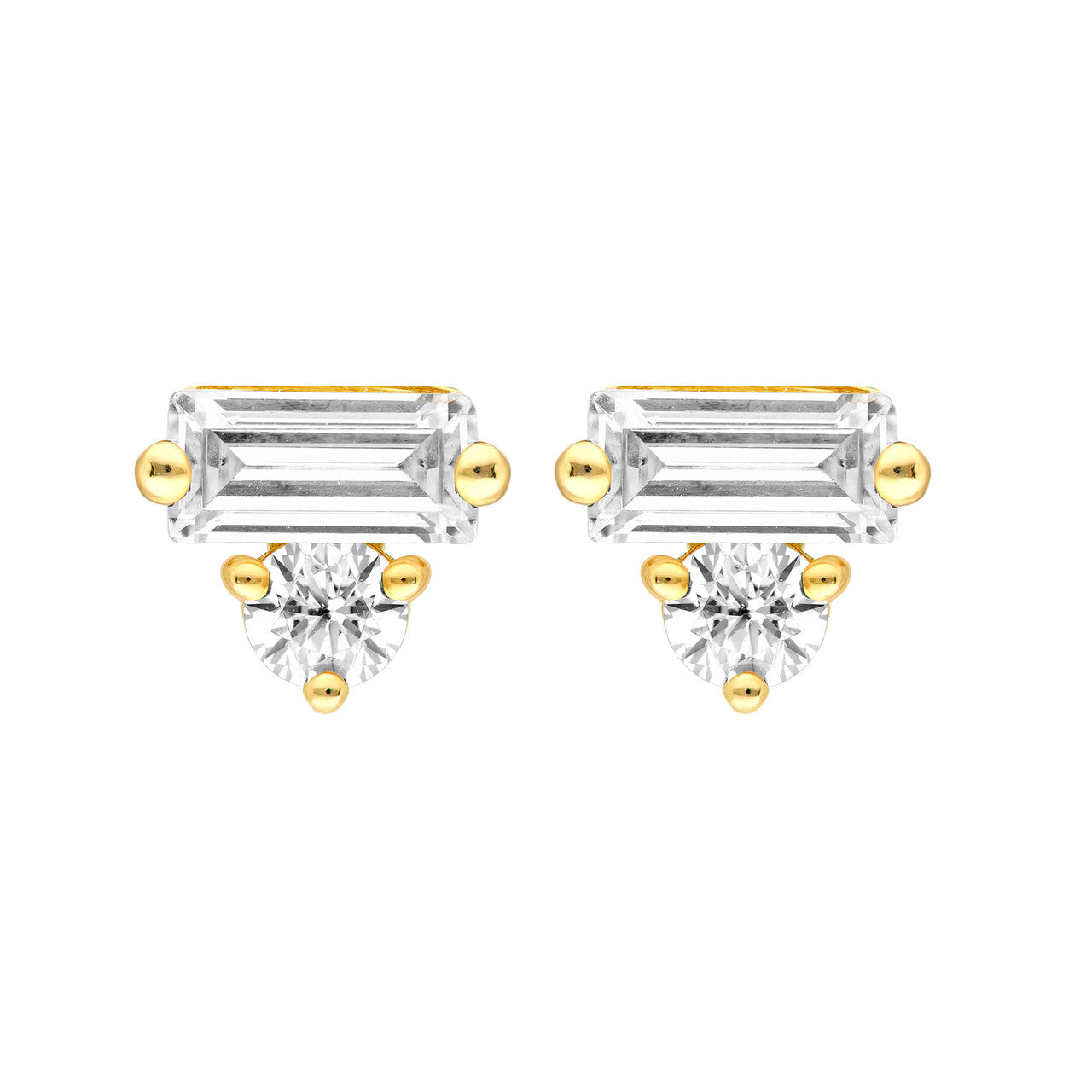 14K Gold Square Baguette & Round Diamond Stud Earrings Birmingham Jewelry Earrings Birmingham Jewelry