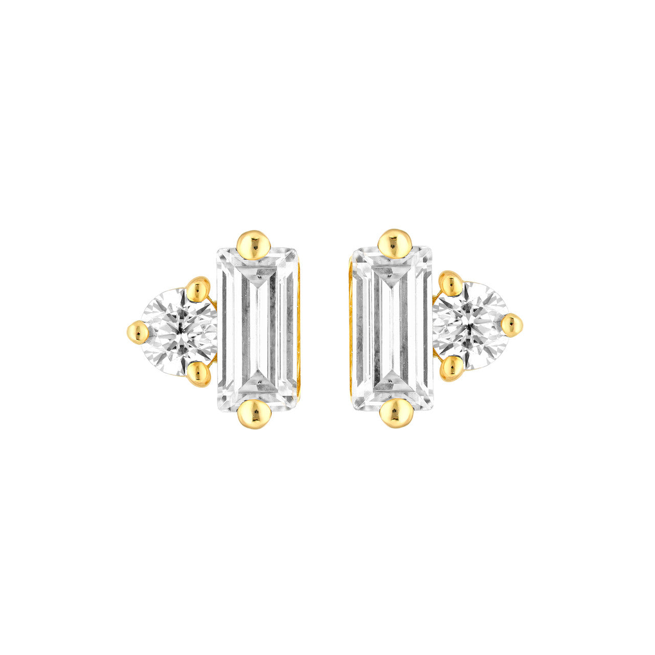 14K Gold Square Baguette & Round Diamond Stud Earrings Birmingham Jewelry Earrings Birmingham Jewelry