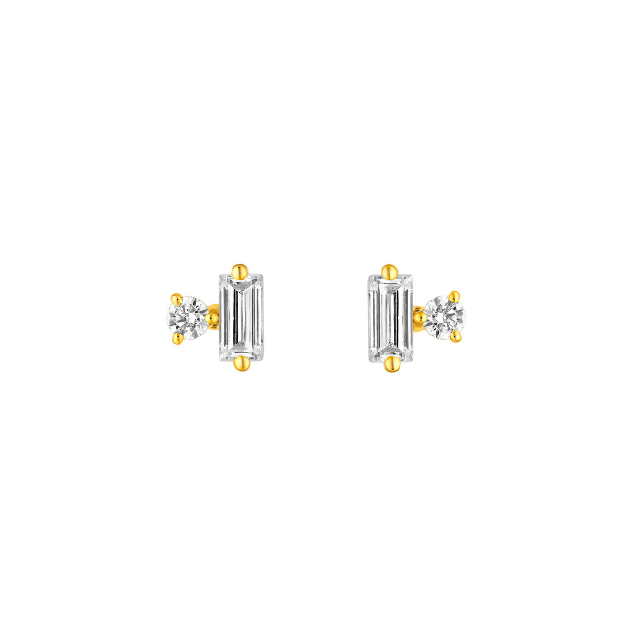 14K Gold Square Baguette & Round Diamond Earrings Birmingham Jewelry Earrings Birmingham Jewelry