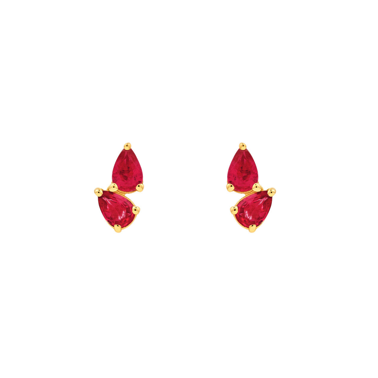 14K Yellow Gold Pear Shape Ruby Stud Earrings