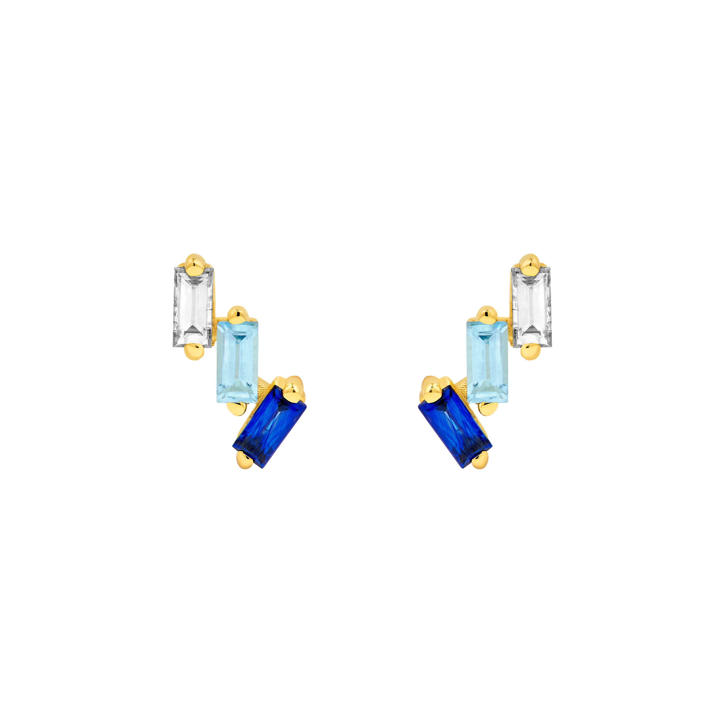 14K Yellow Gold 7/8tcw Square Baguette Diamond Aqua & Sapphire Earrings Birmingham Jewelry Earrings Birmingham Jewelry
