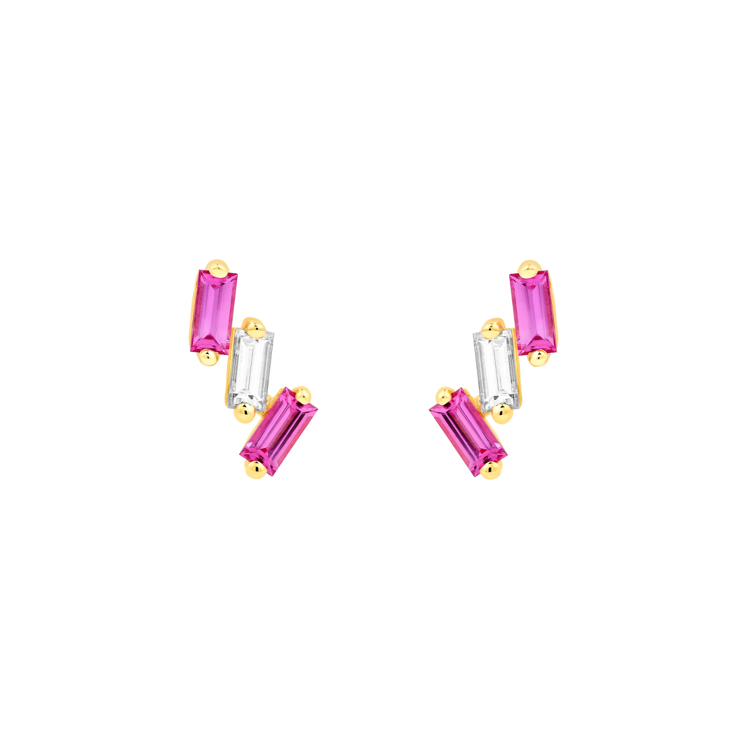 14K Yellow Gold 7/8tcw Square Baguette Pink Sapphire & Diamond Stud Earrings Birmingham Jewelry Earrings Birmingham Jewelry