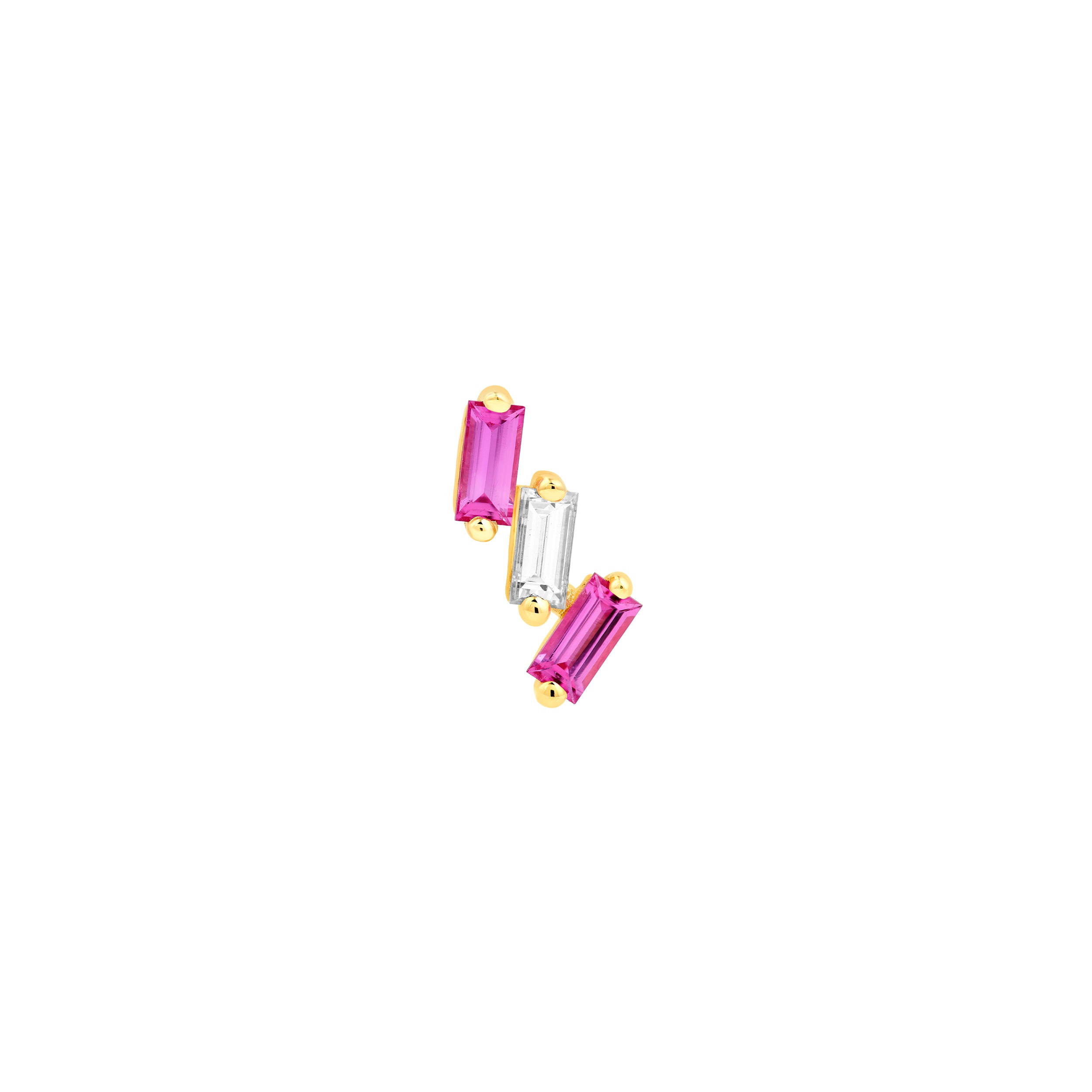 14K Yellow Gold 7/8tcw Square Baguette Pink Sapphire & Diamond Stud Earrings Birmingham Jewelry Earrings Birmingham Jewelry