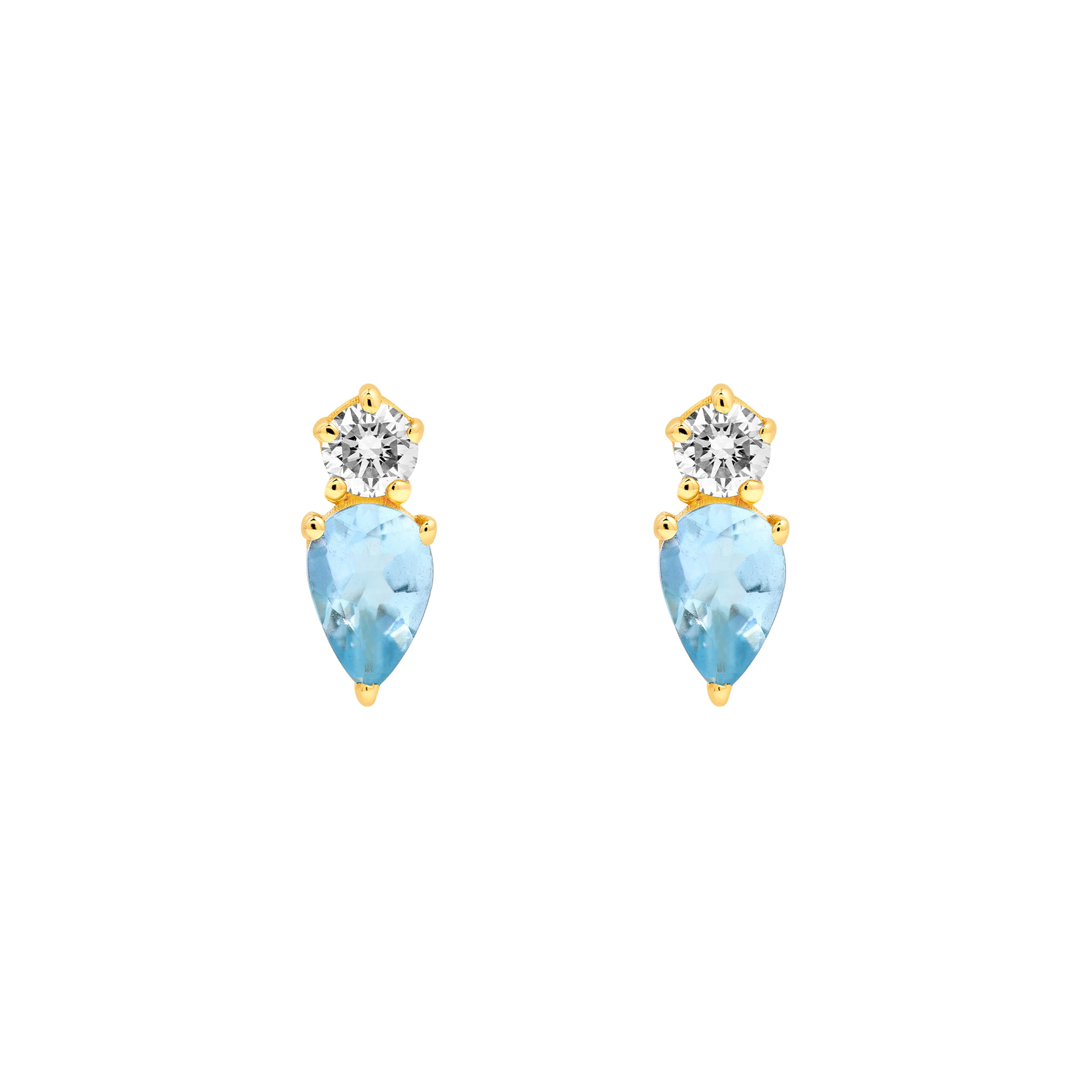 14K Yellow Gold 3/4tcw Pear Shaped Aquamarine & Round Diamond Stud Earrings Birmingham Jewelry Earrings Birmingham Jewelry