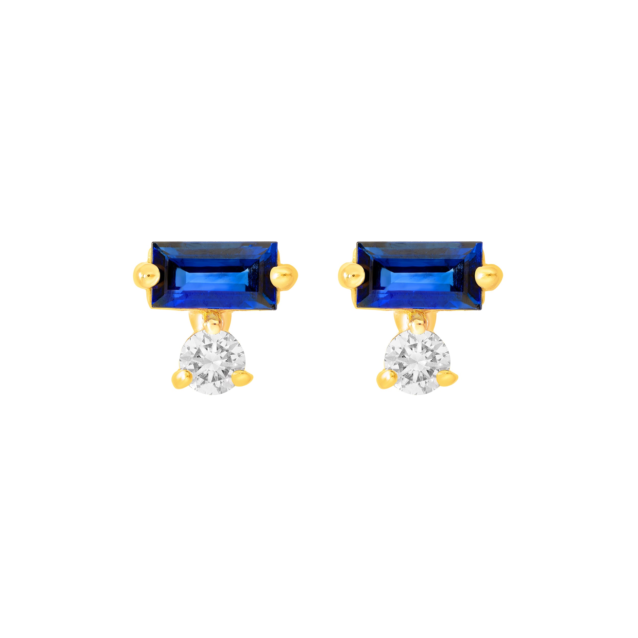 14K Yellow Gold 5/8tcw Square Baguette Sapphire & Diamond Stud Earrings Birmingham Jewelry Earrings Birmingham Jewelry