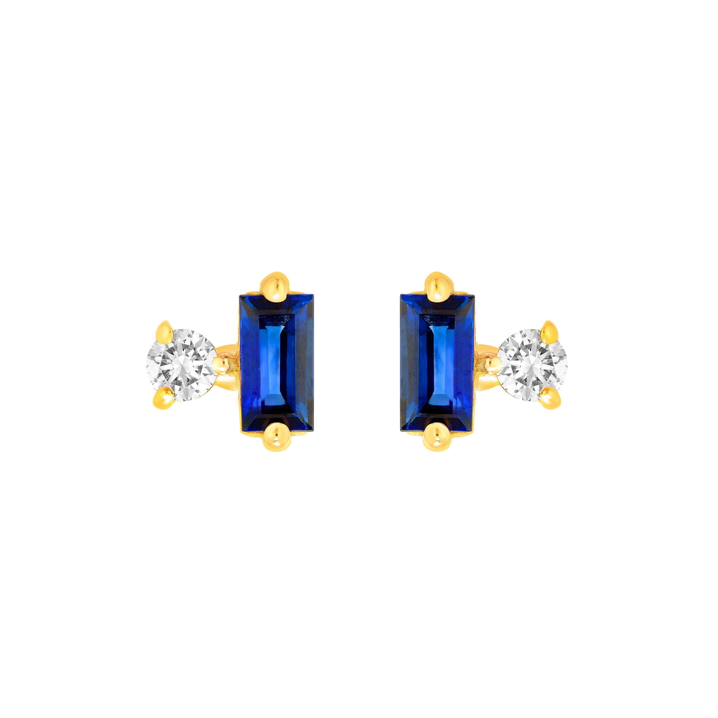14K Yellow Gold 5/8tcw Square Baguette Sapphire & Diamond Stud Earrings Birmingham Jewelry Earrings Birmingham Jewelry