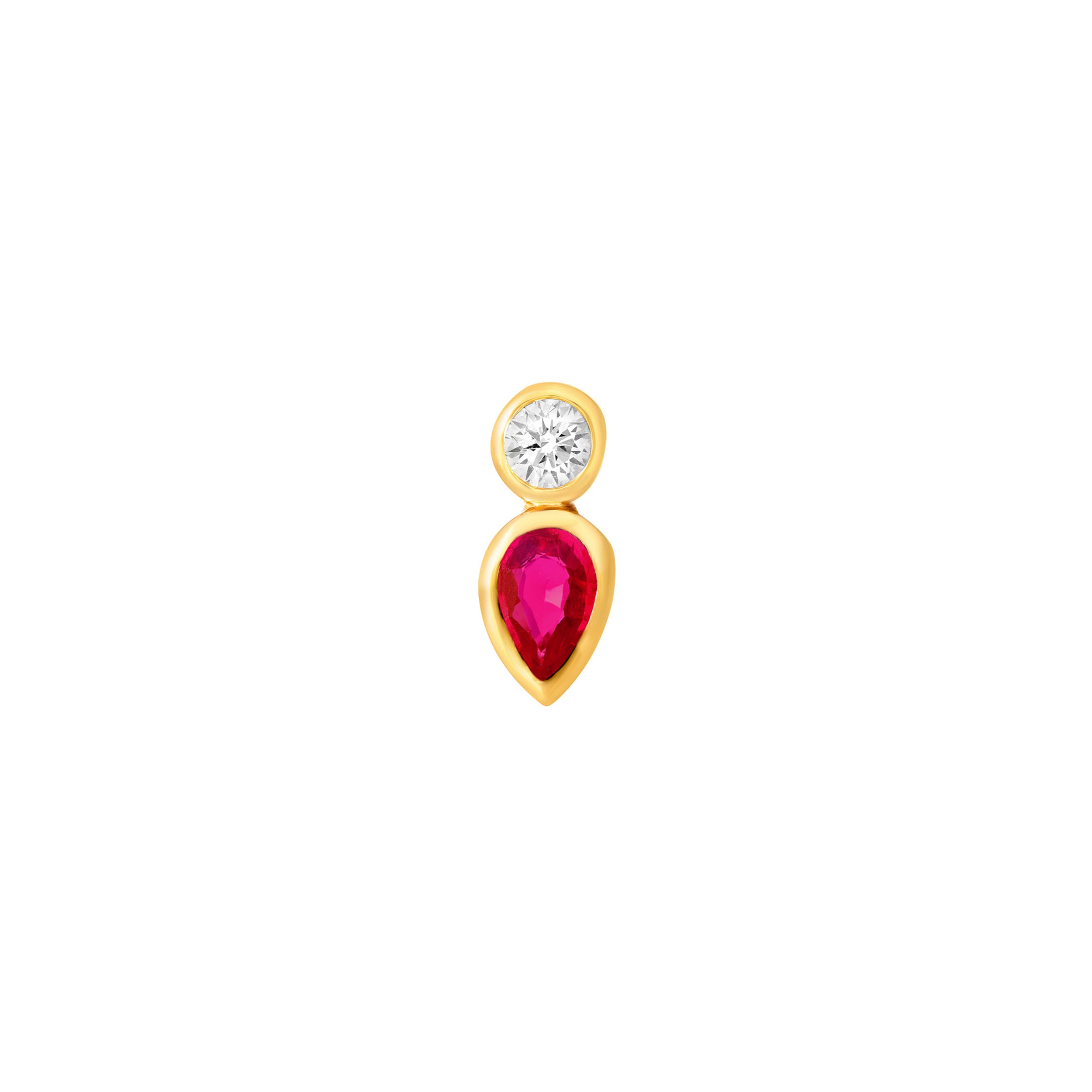 14K Yellow Gold 1/4tcw Pear Shape Ruby & 1/10tcw Round Diamond Bezel Earring Birmingham Jewelry Earrings Birmingham Jewelry